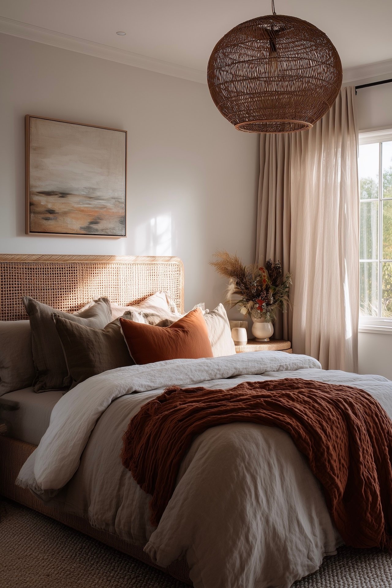 chambre bohème rotin textiles chauds