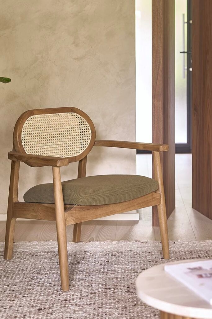 fauteuil cannage rétro vert olive