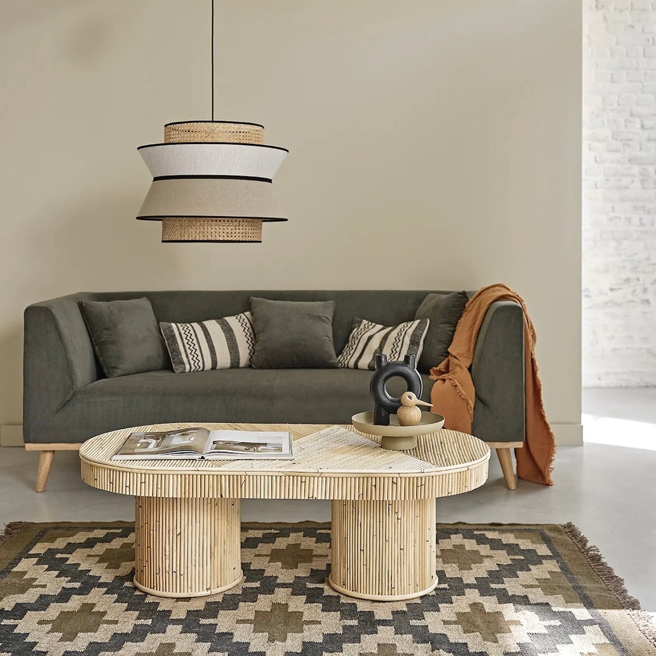 idée déco salon ton nature olive beige gris