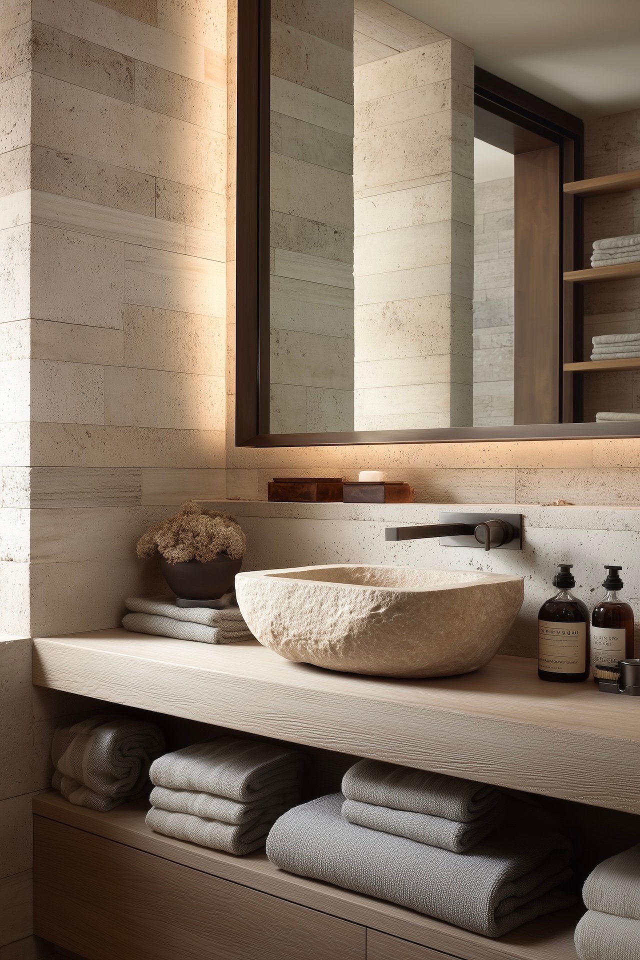 salle bains matériaux naturels mobilier intérieur