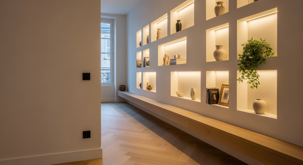 Niche murale: idées futées, cotes utiles et LED sans faille