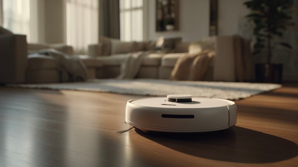 aspirateur robot en train de nettoyer