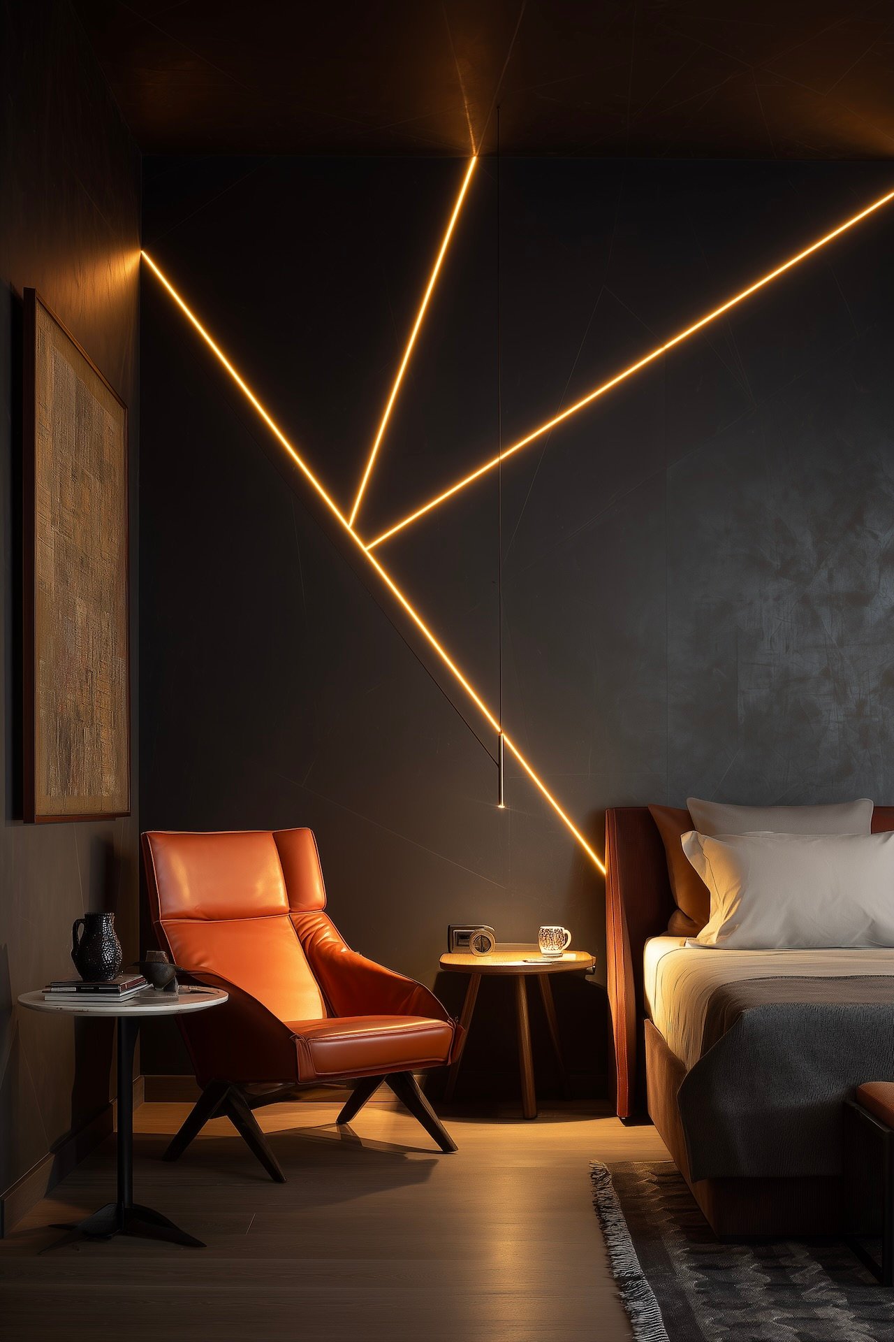 chambre graphique néon ambiance nocturne architecture moderne