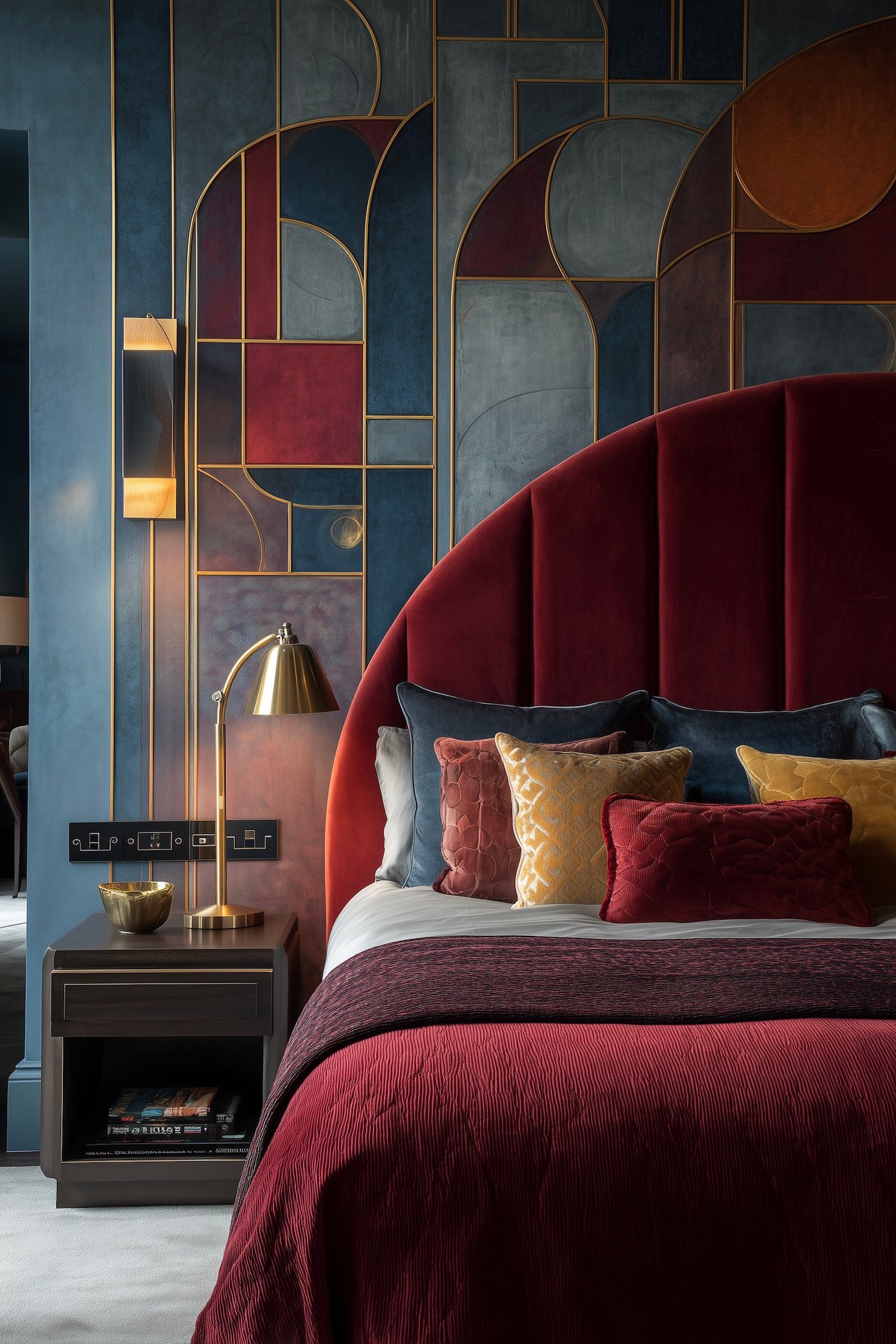 chambre multicolore tête lit velours décoration enveloppante