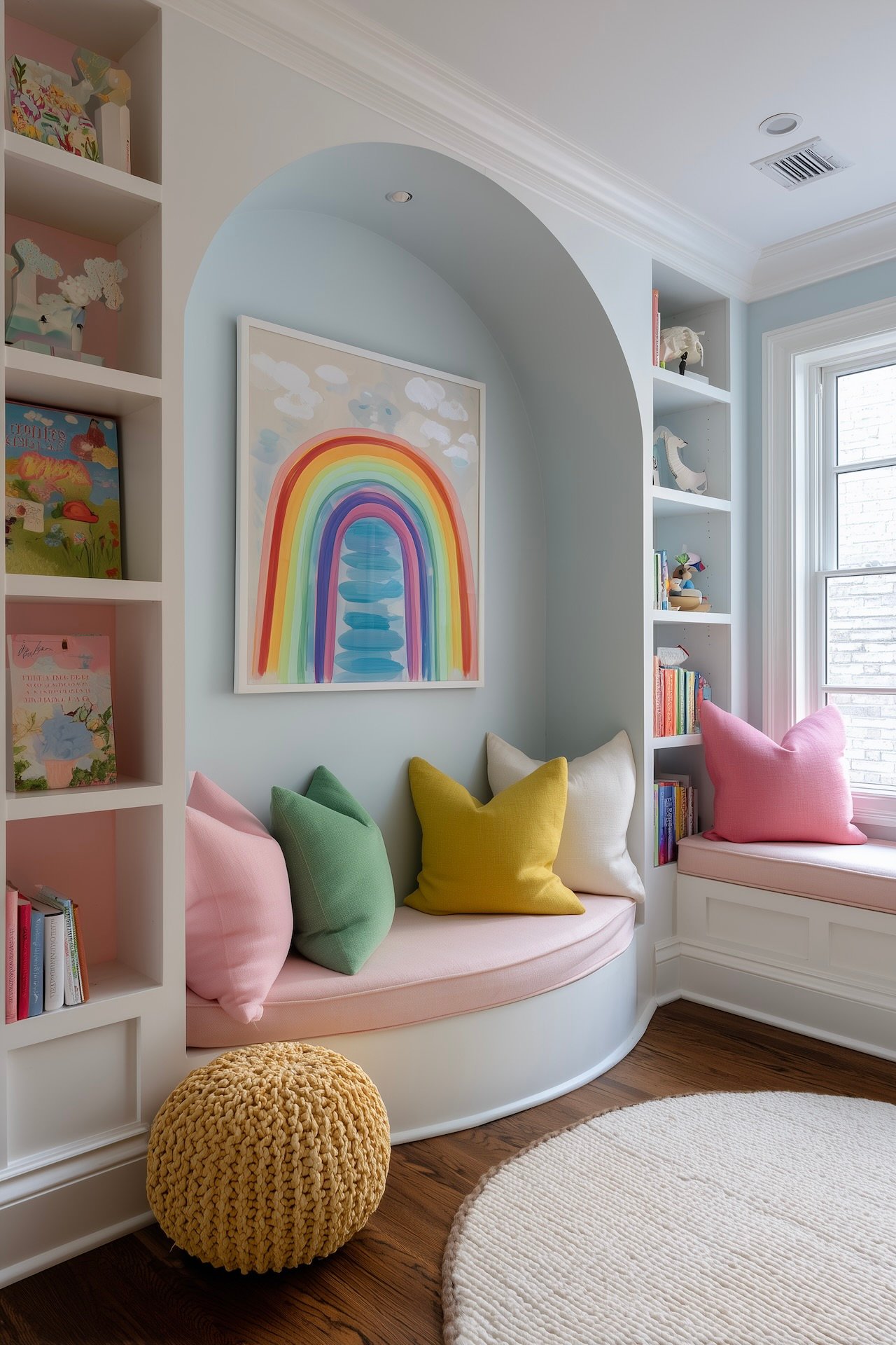 coin lecture chambre enfant arc-en-ciel pastel