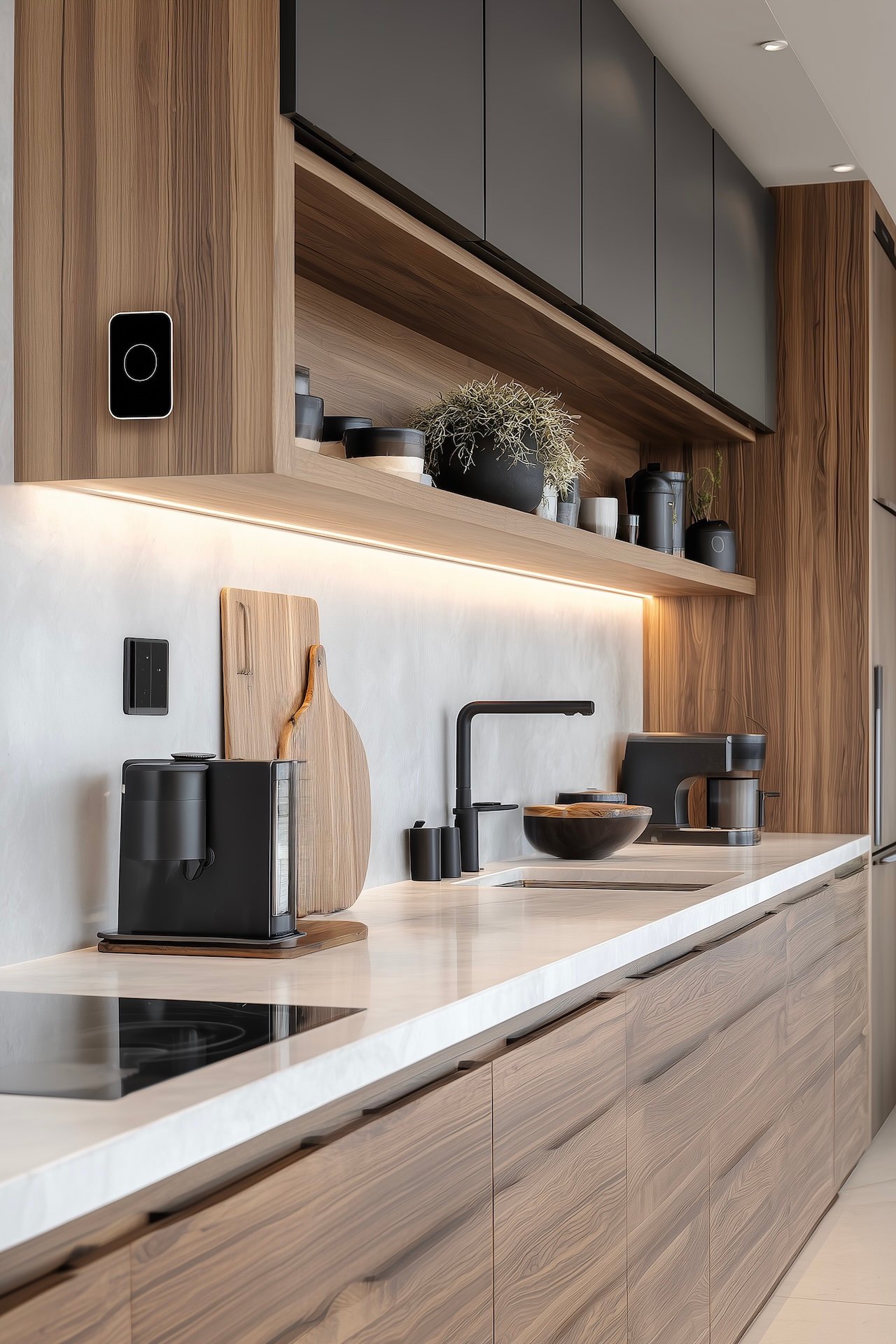 cuisine bois noir chaleureuse épurée décorateur