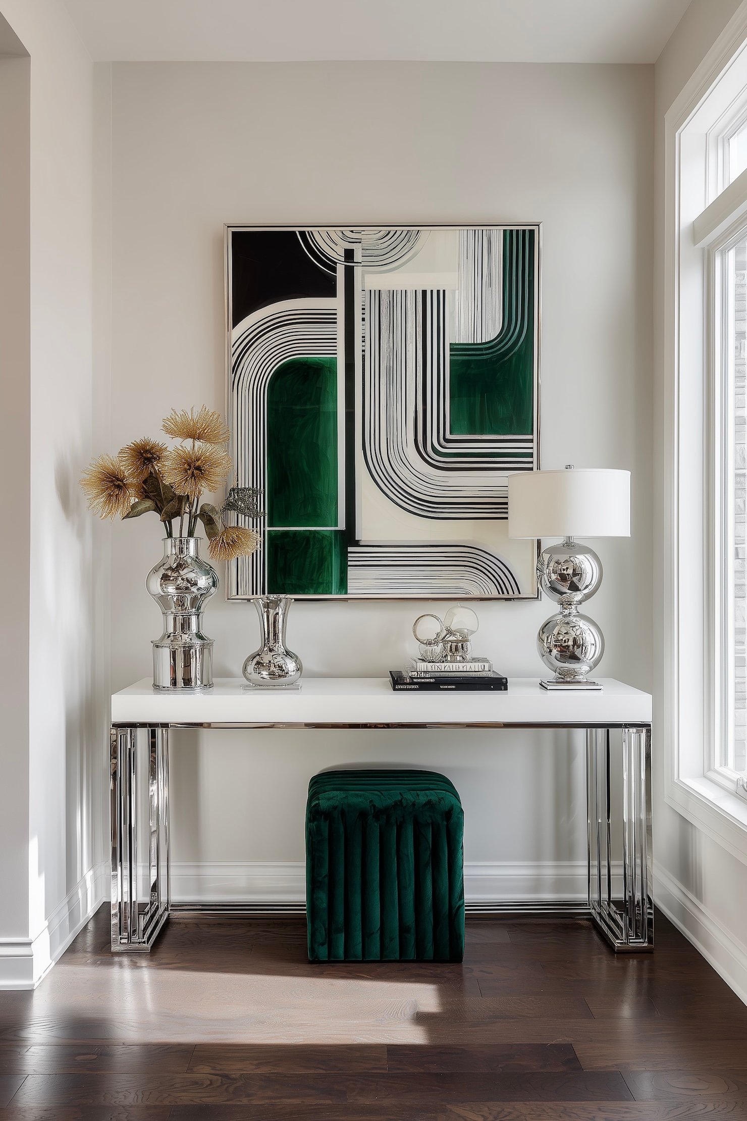 entrée appartement meuble décoration chrome années 30