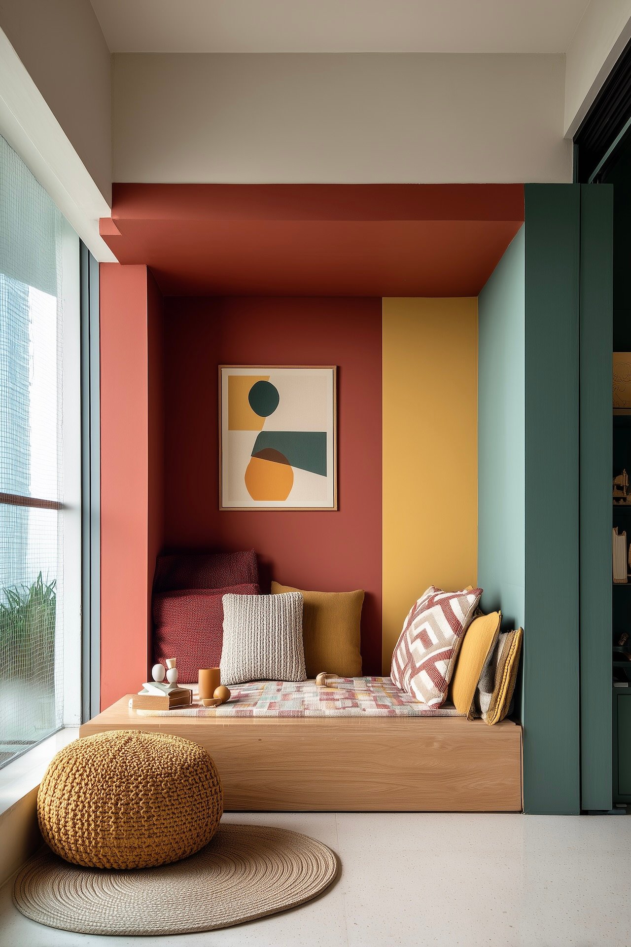 espace lecture enfant color block moderne