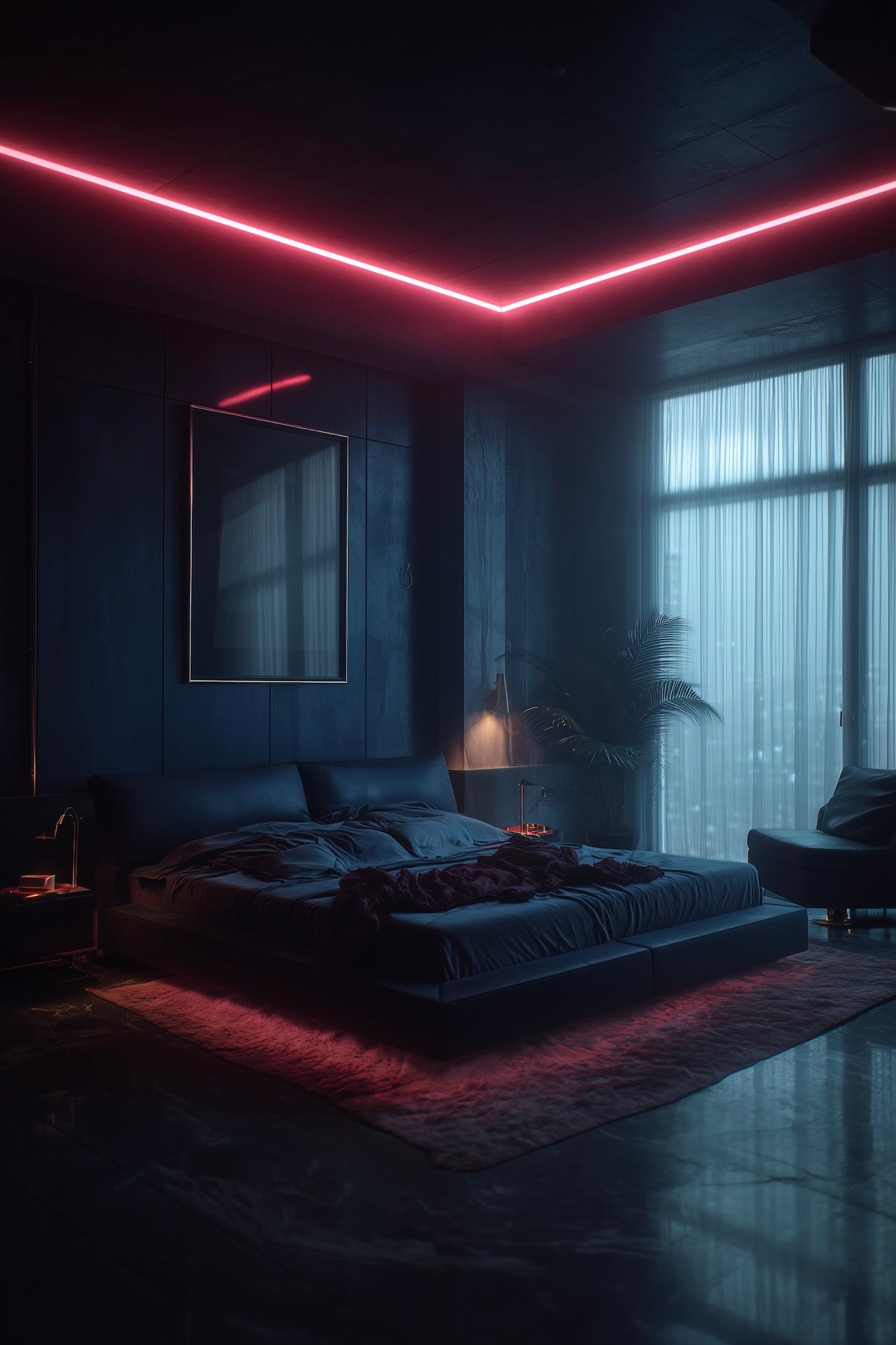 loft néon rose ambiance nocturne futuriste