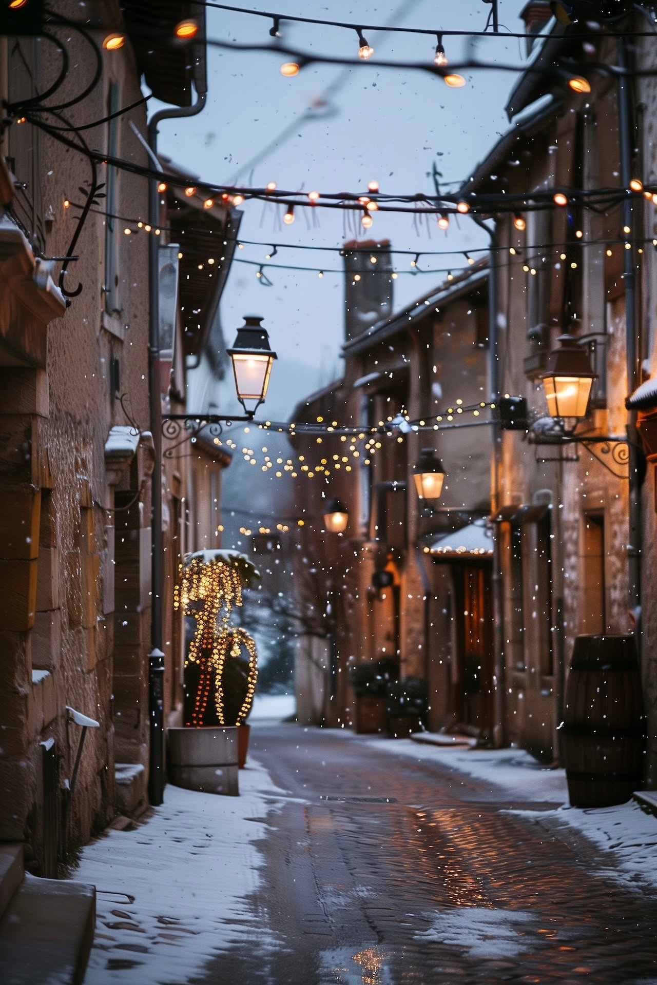 Noël petites villes françaises ruelles enneigées