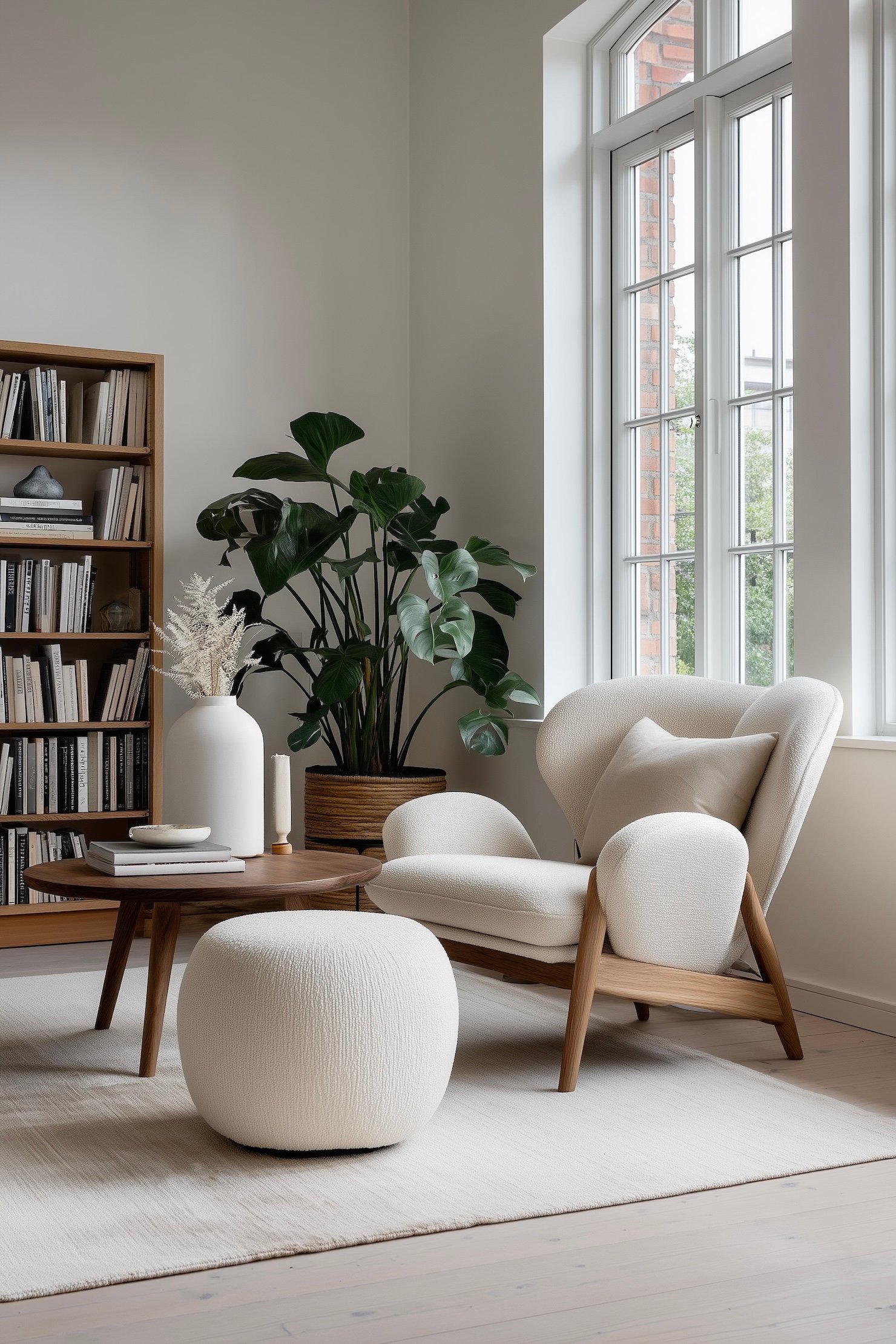 petit séjour décoré bois blanc cosy chic