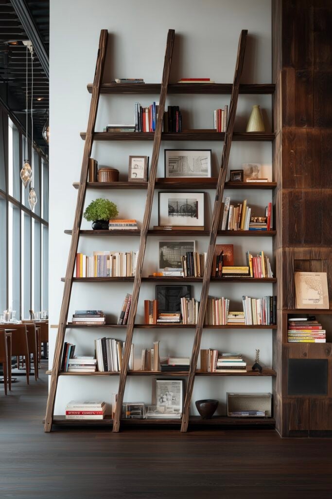 bibliothèque vintage bois travers murale style loft