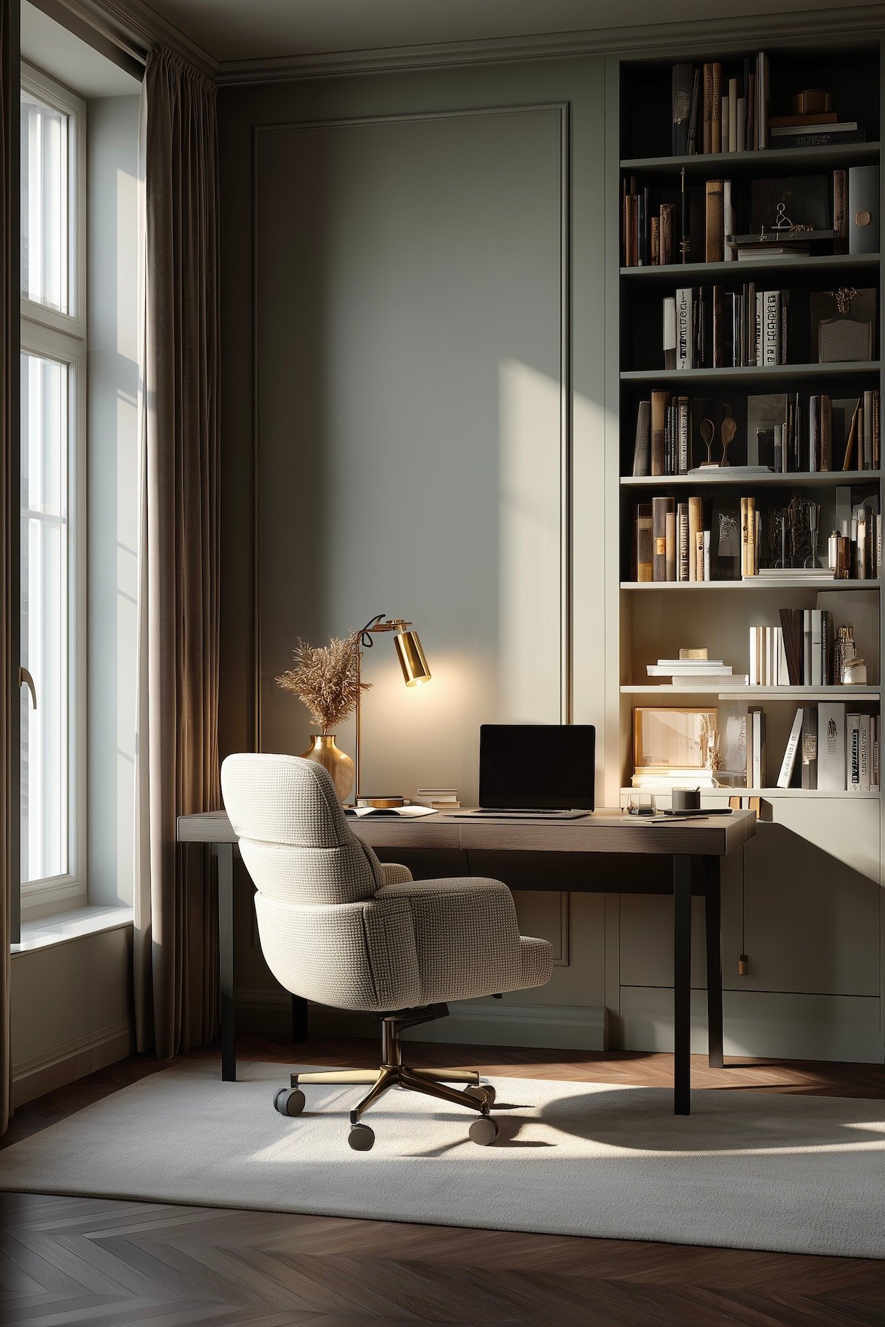 bureau élégant bibliothèque intégrée classique