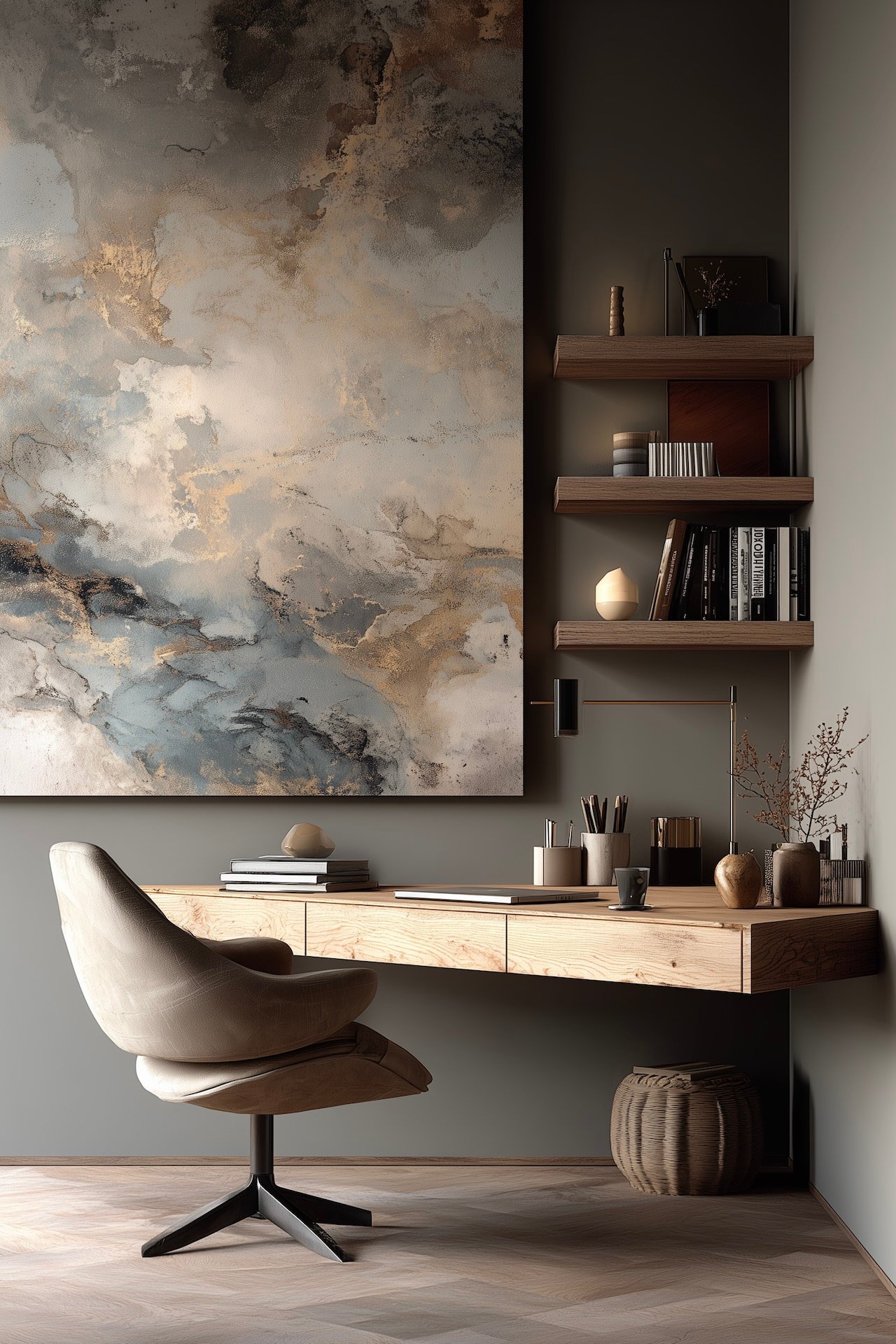 bureau mural angle triangle tiroir