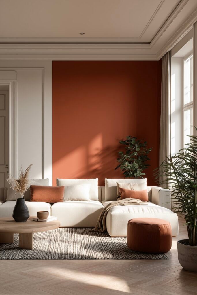 intérieur parisien mur orange technique éponge architecte