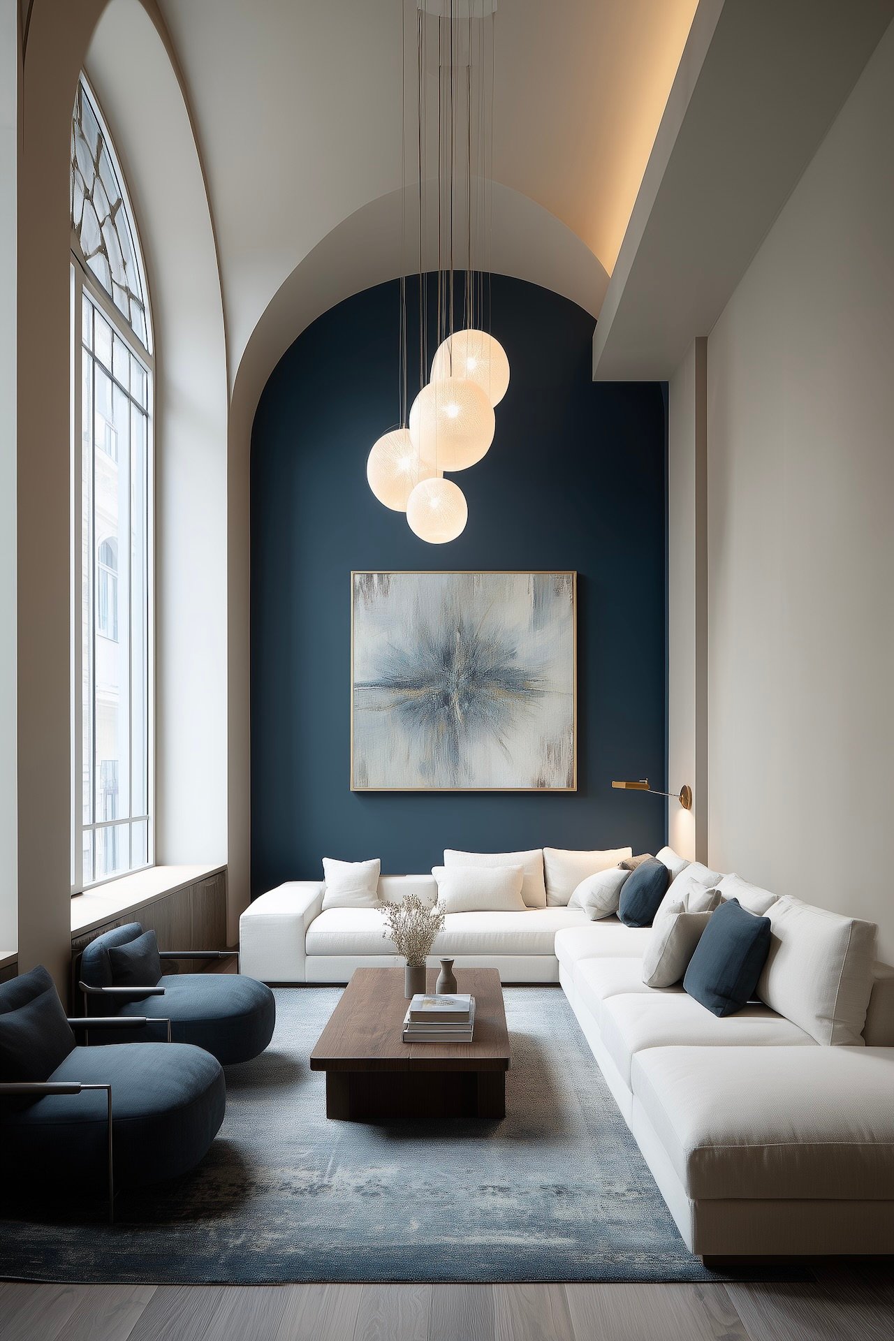 séjour bleu blanc mur de couleur ancienne crypte