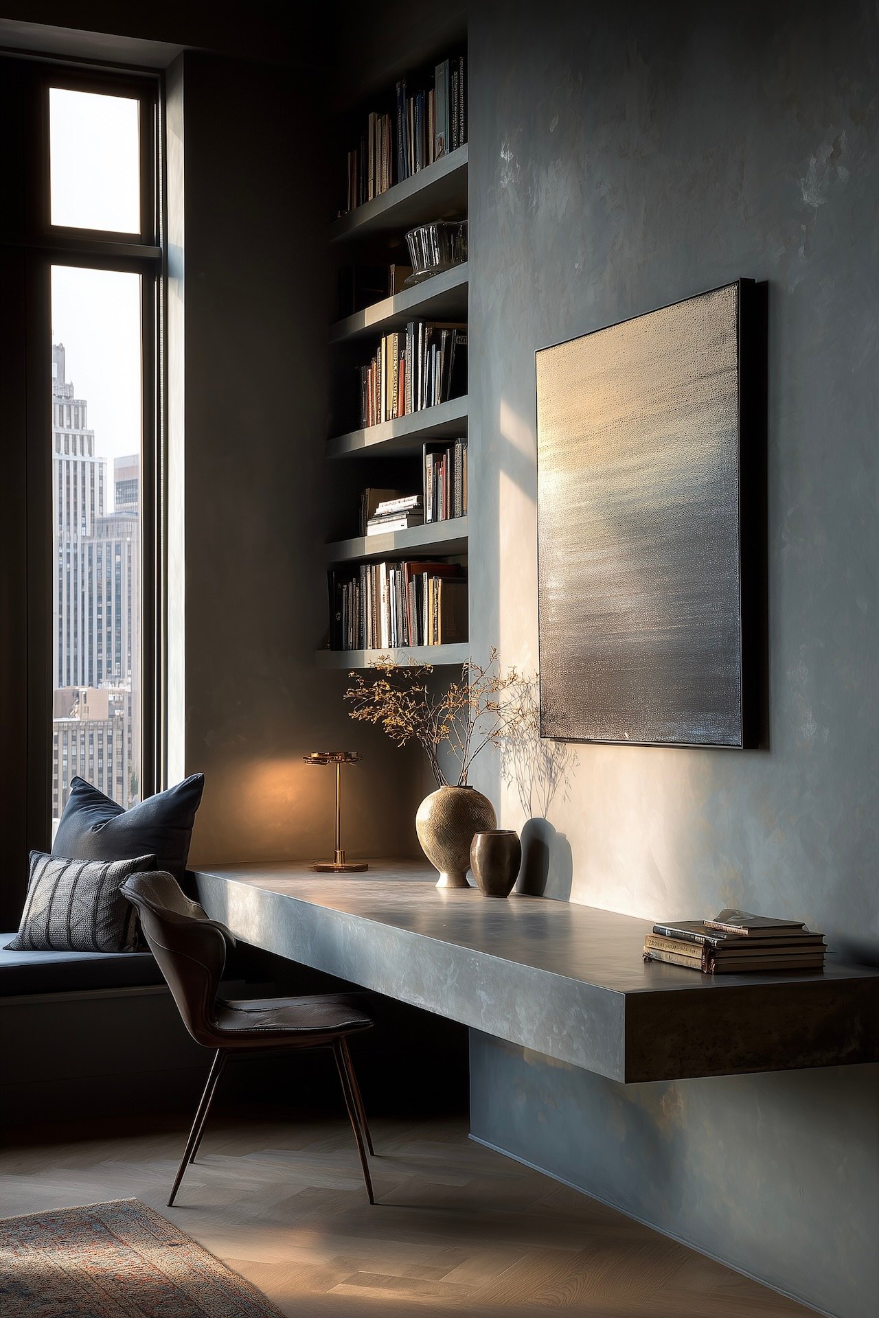 coin bureau discret salon petit espace béton