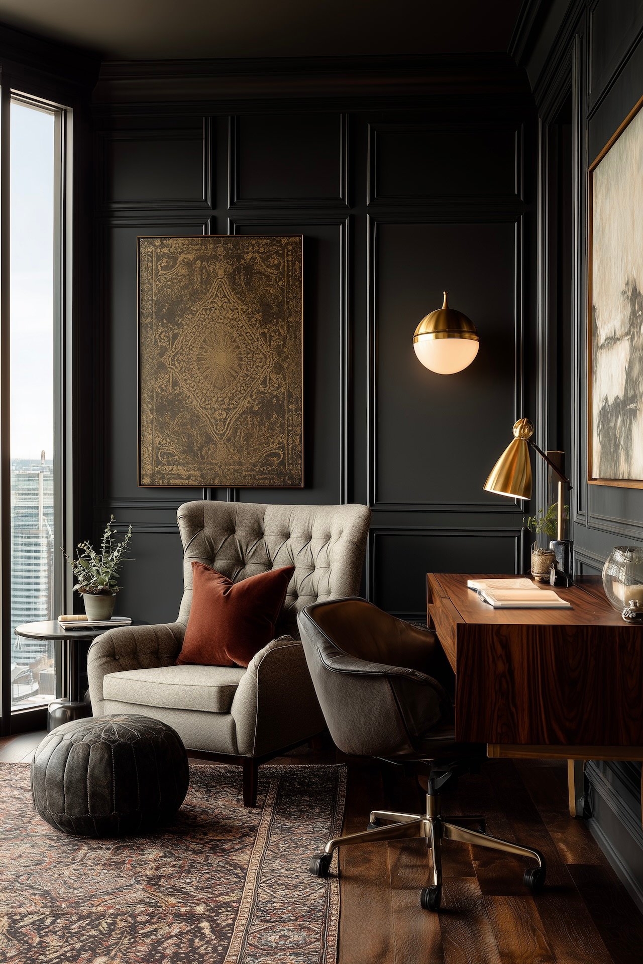 coin bureau discret salon petit espace moulures grise