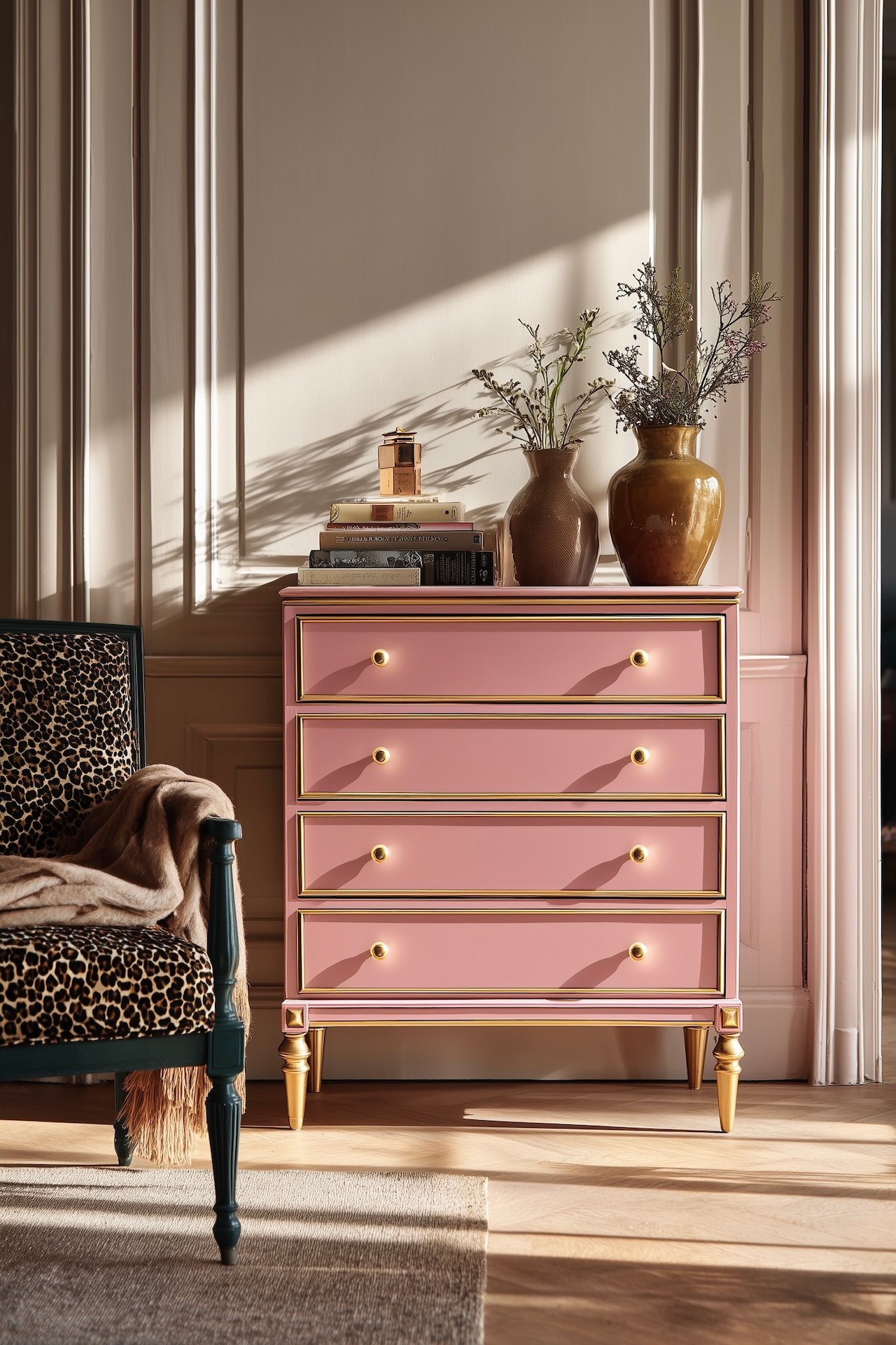 commode rose poudré rénovée style classique