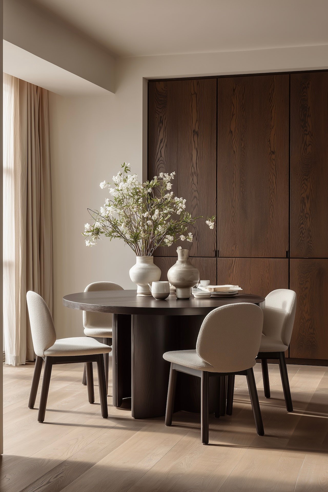 cuisine bois foncé acajou meuble beige