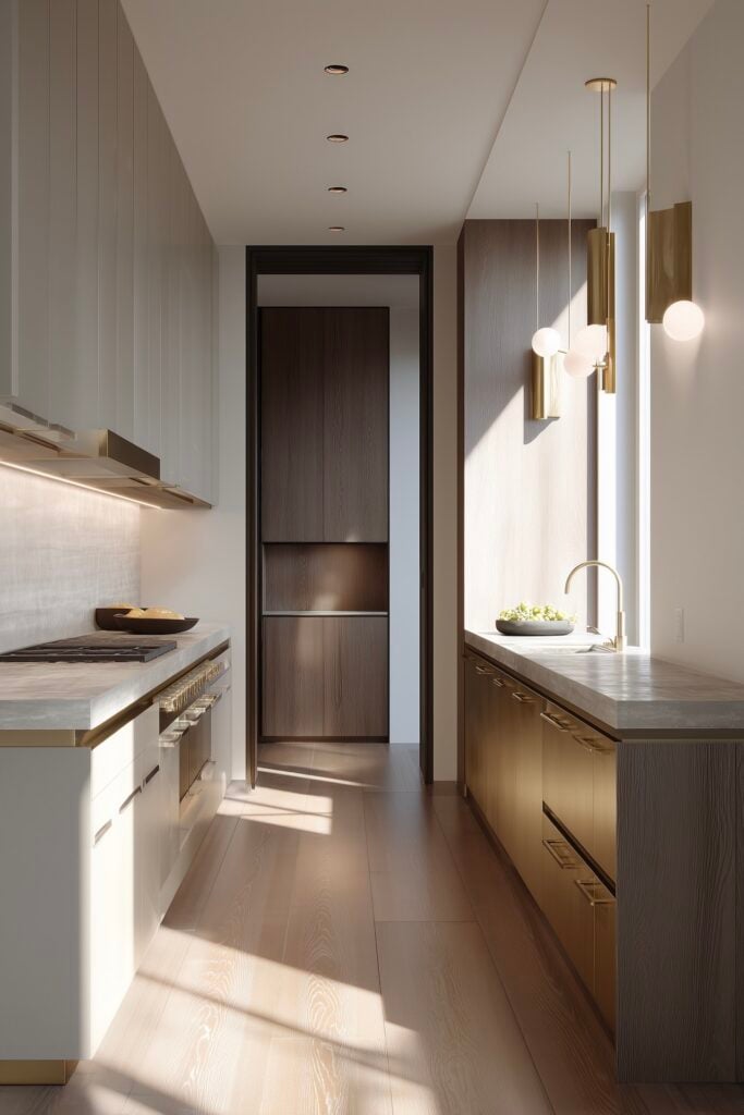 cuisine longueur meuble laiton design contemporain