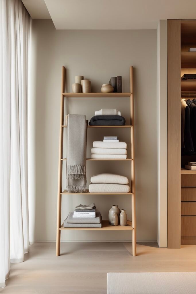 dressing moderne ouvert bois massif inspiration Japon zen