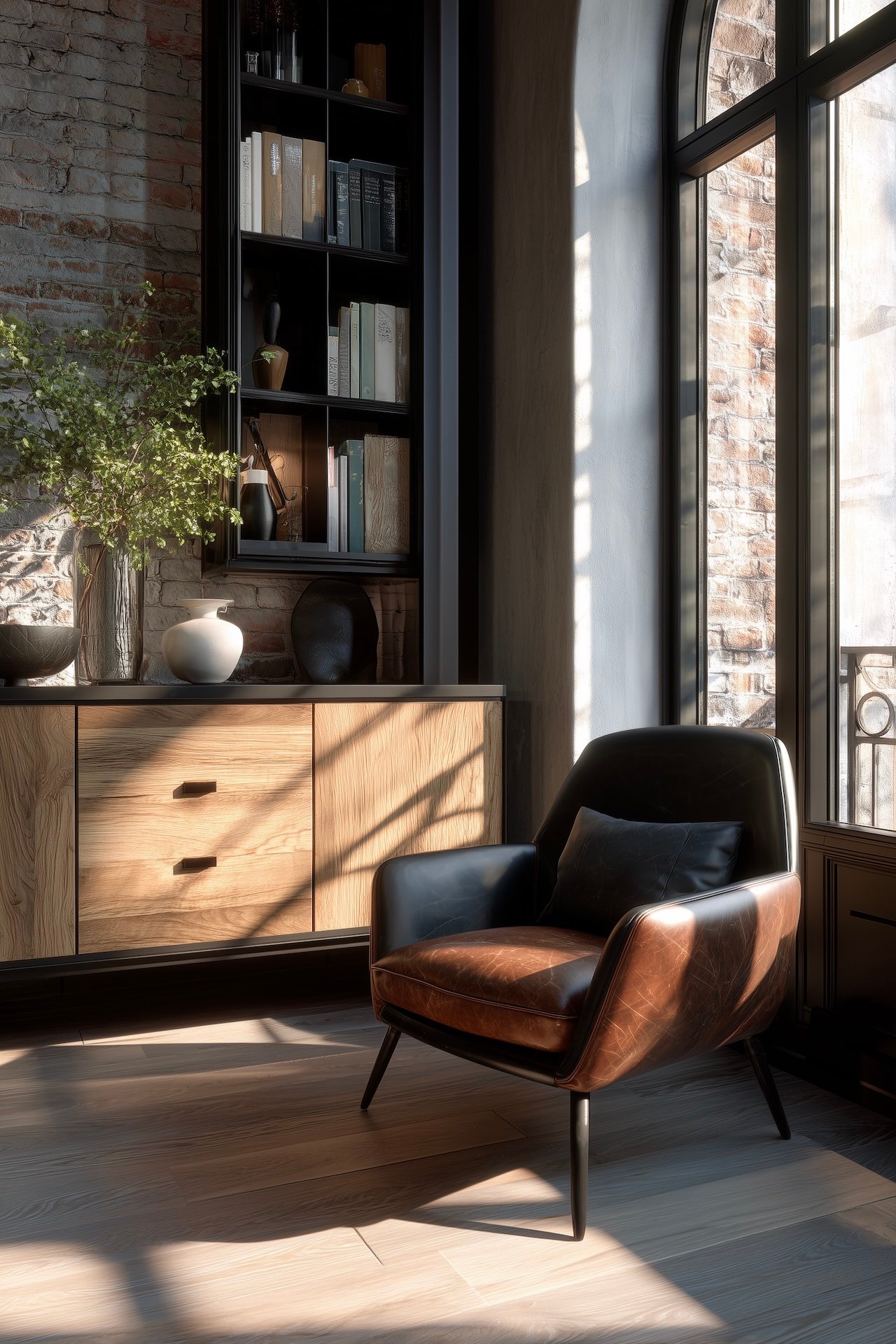 fauteuil cuir loft contemporain lumineux