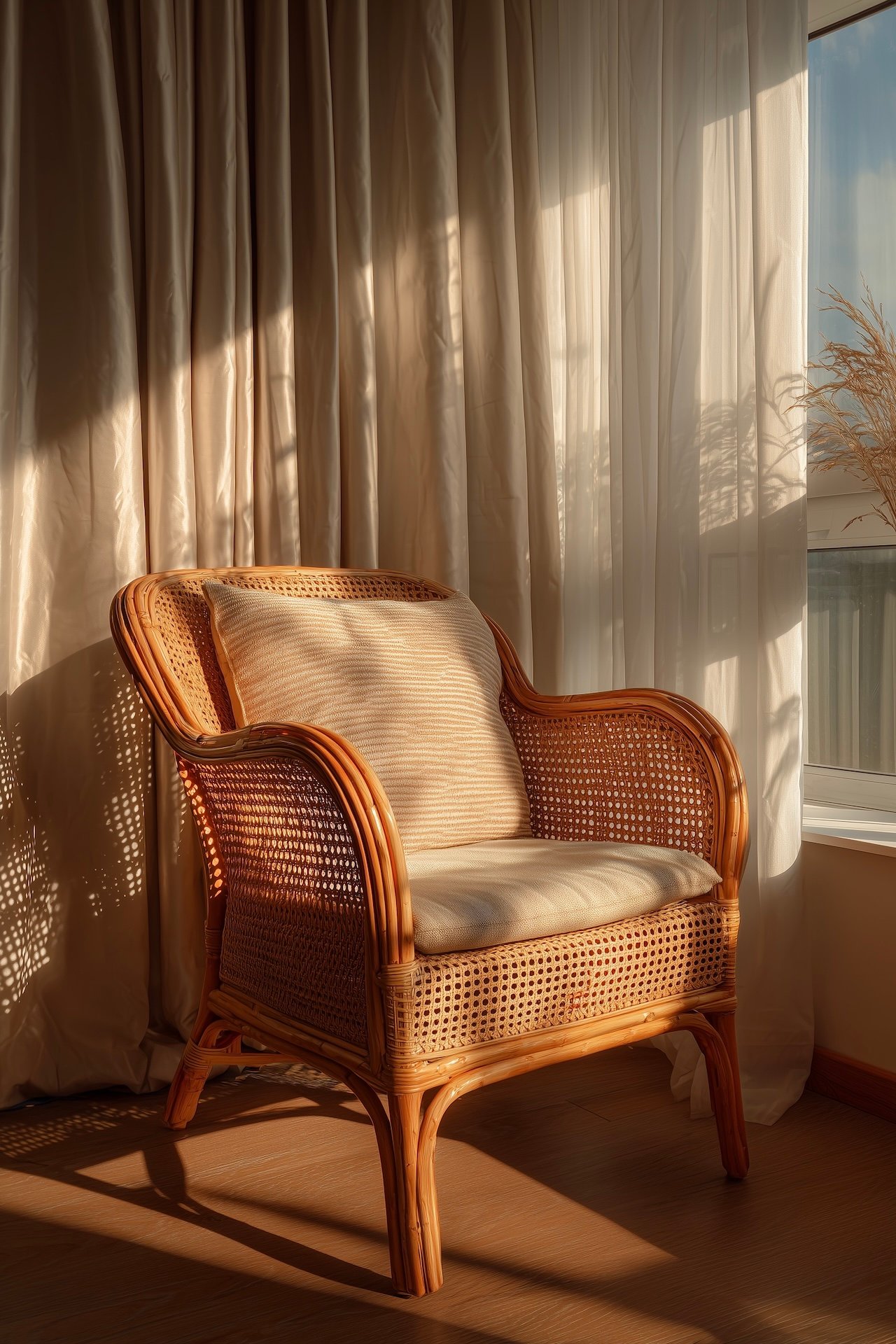 fauteuil en rotin salon lumineux ambiance maison océan