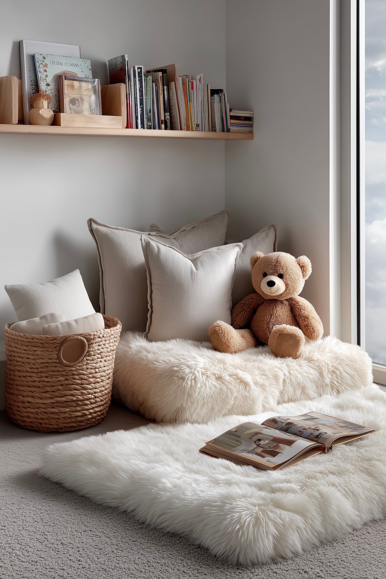 idée déco aménagement pouf espace lecture crèche