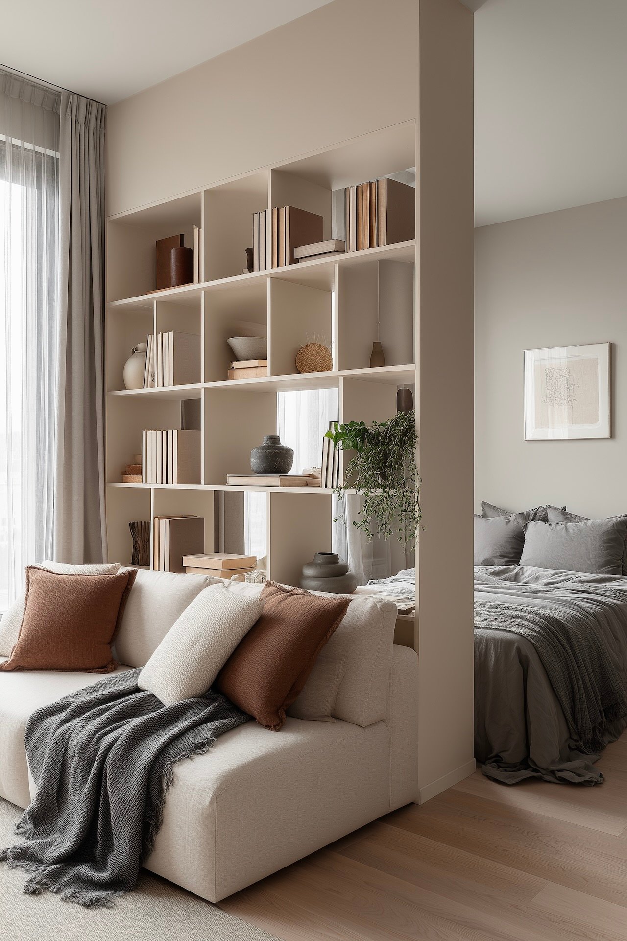 meuble sur-mesure cloison double bibliothèque niches