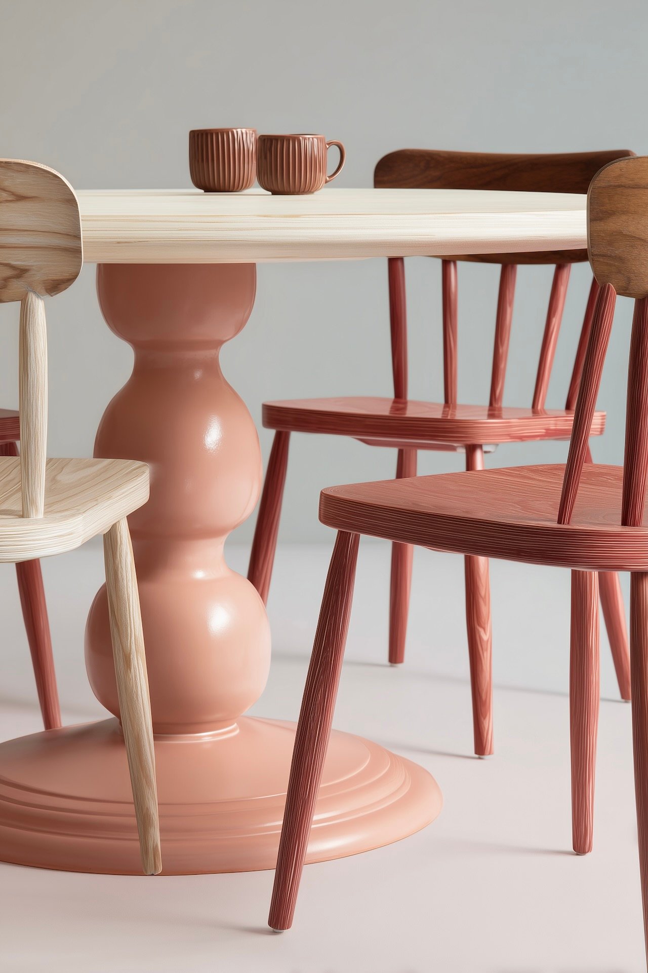 pied central table ronde bois rose optimisation espace chaises