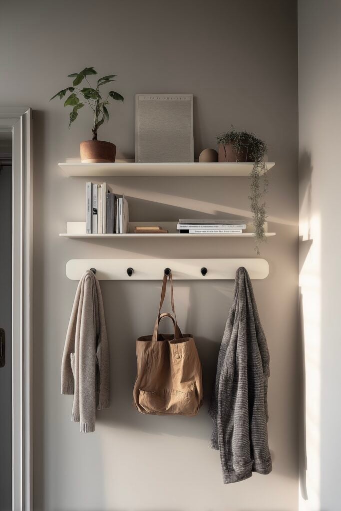 portemanteau mural sans vis design étagères entrée minimaliste