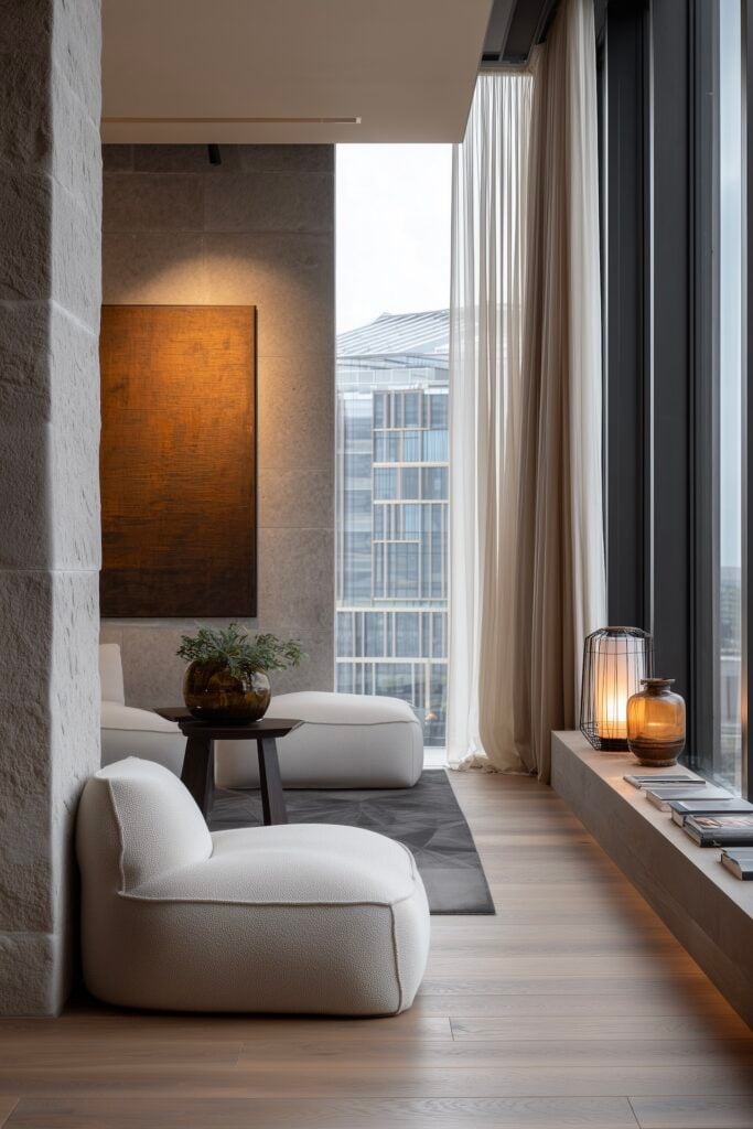 salon contemporain lumineux baies vitrées design