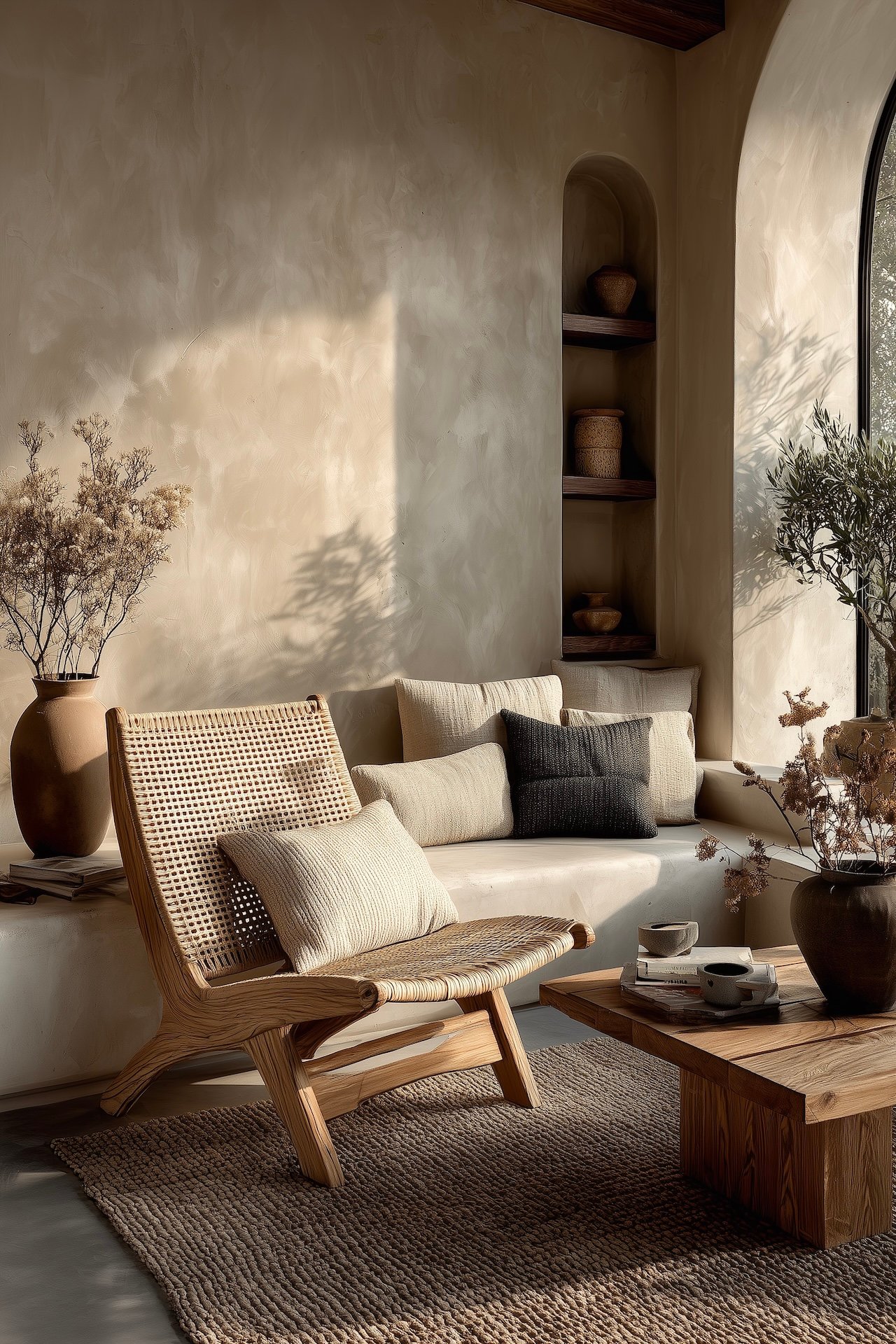 salon japandi matières naturelles ambiance zen