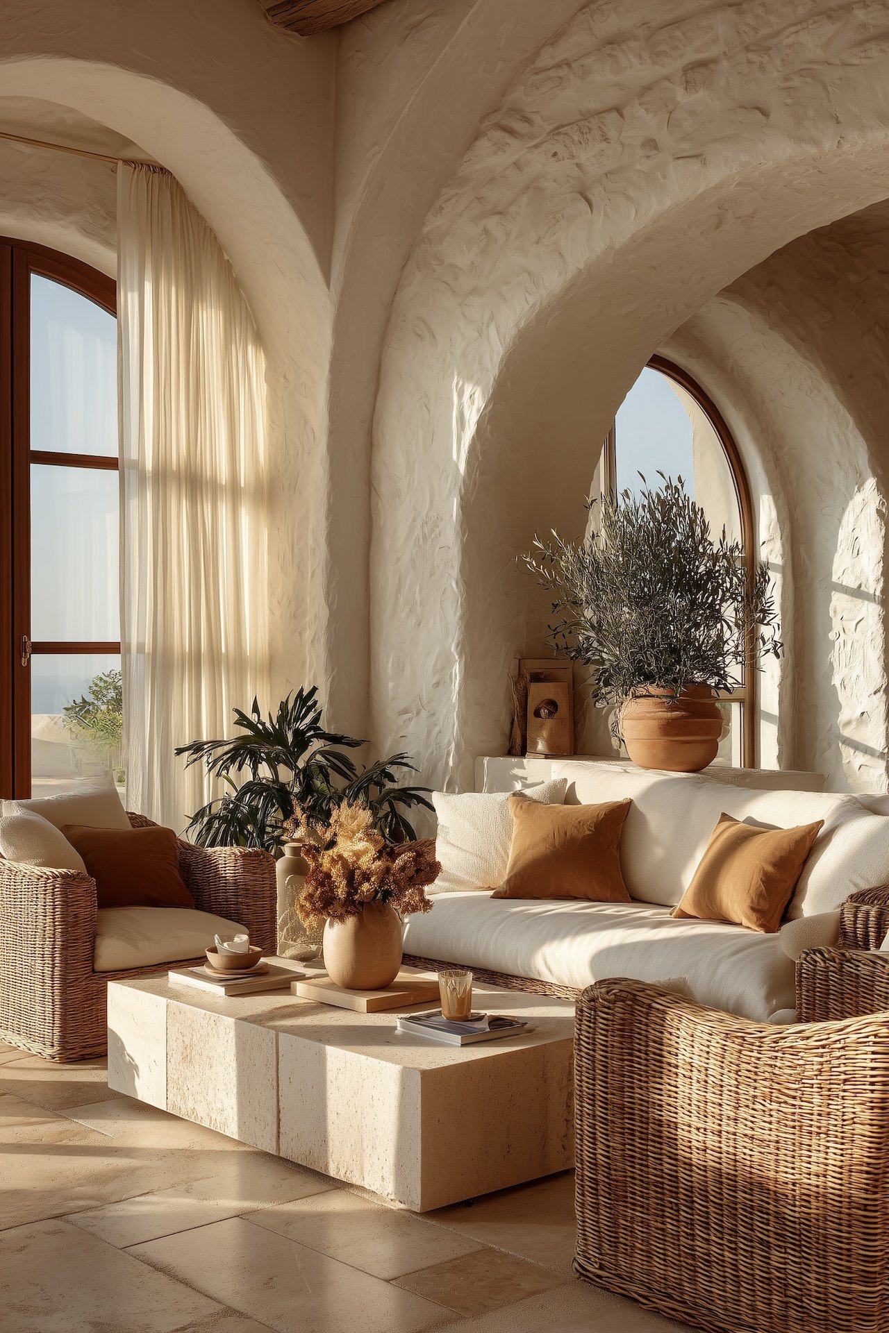 salon méditerranéen chic matières naturelles