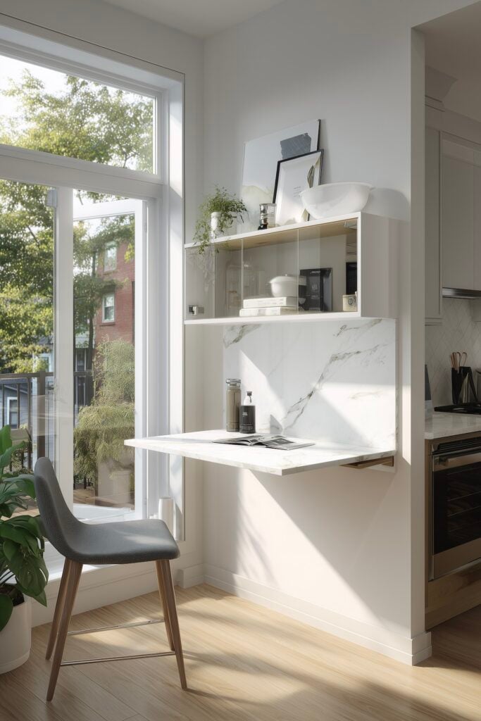 table murale pliante petit espace cuisine lumineuse