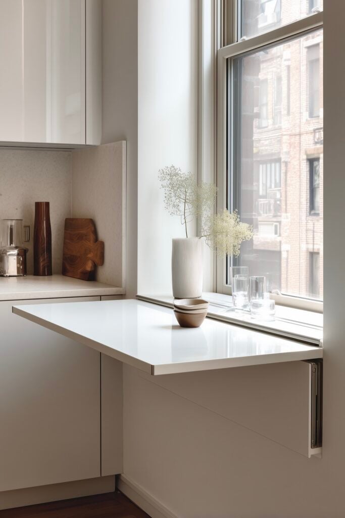 table murale rabattable cuisine sous fenêtre