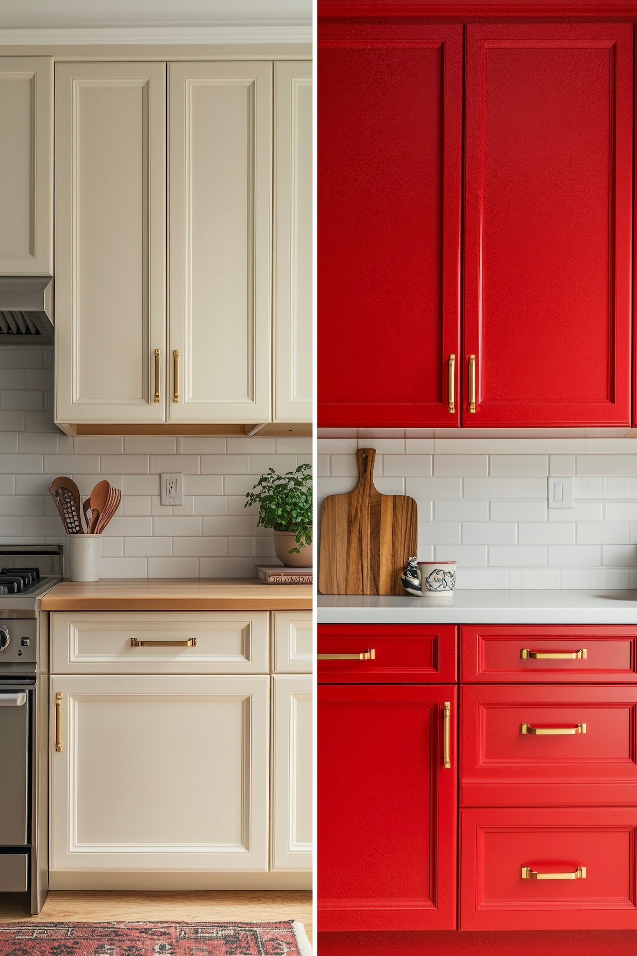 avant après rénovation repeindre meuble cuisine blanche rouge