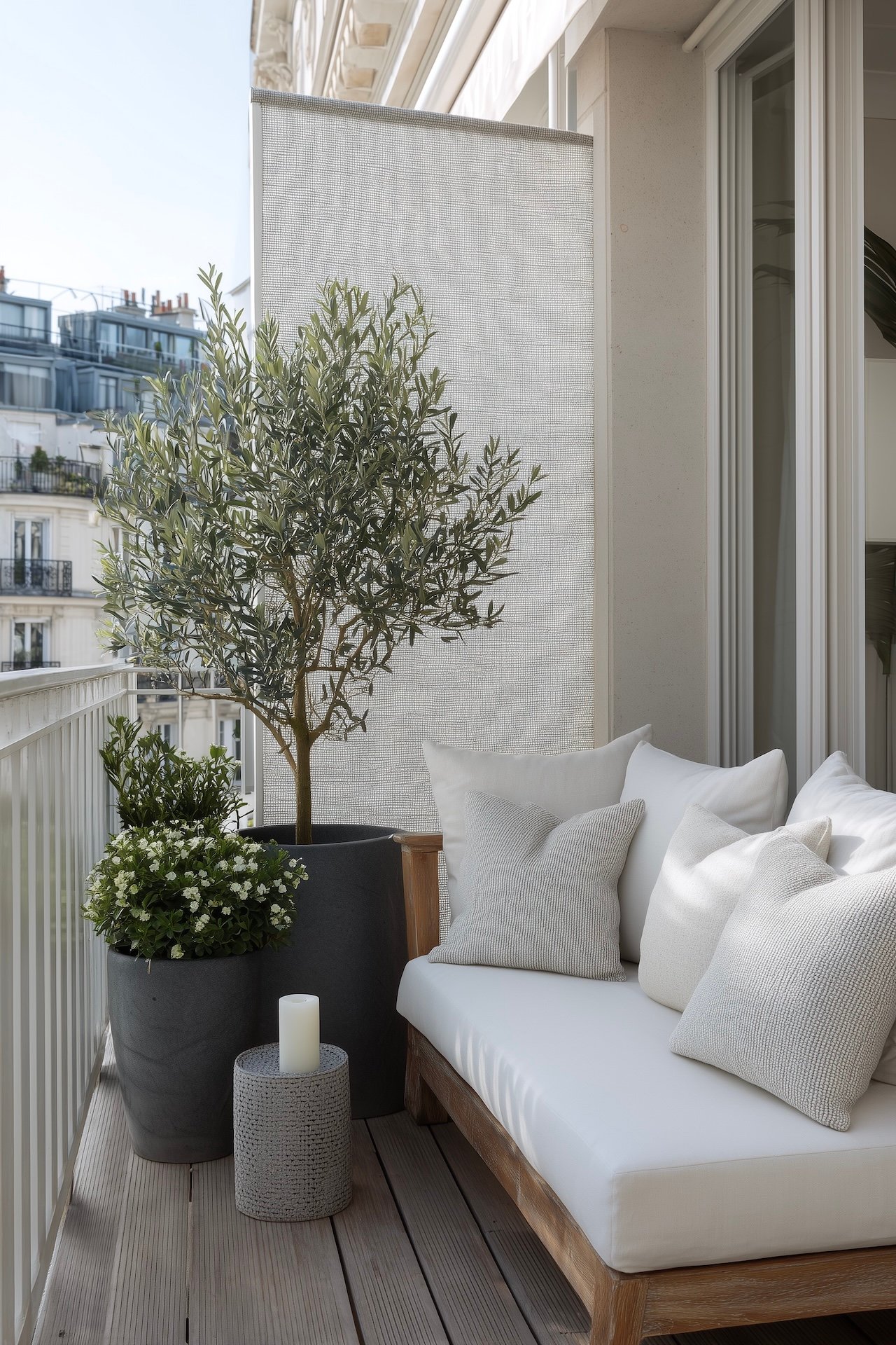 Balcon urbain séparation toile occultante retractable uv