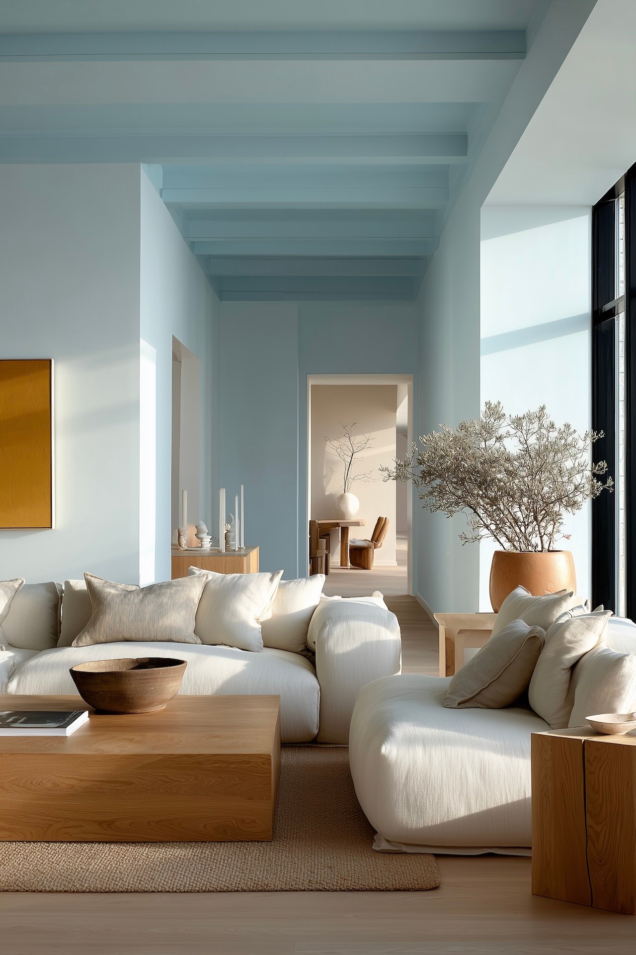 choisir peinture murale séjour étroit nuance bleu