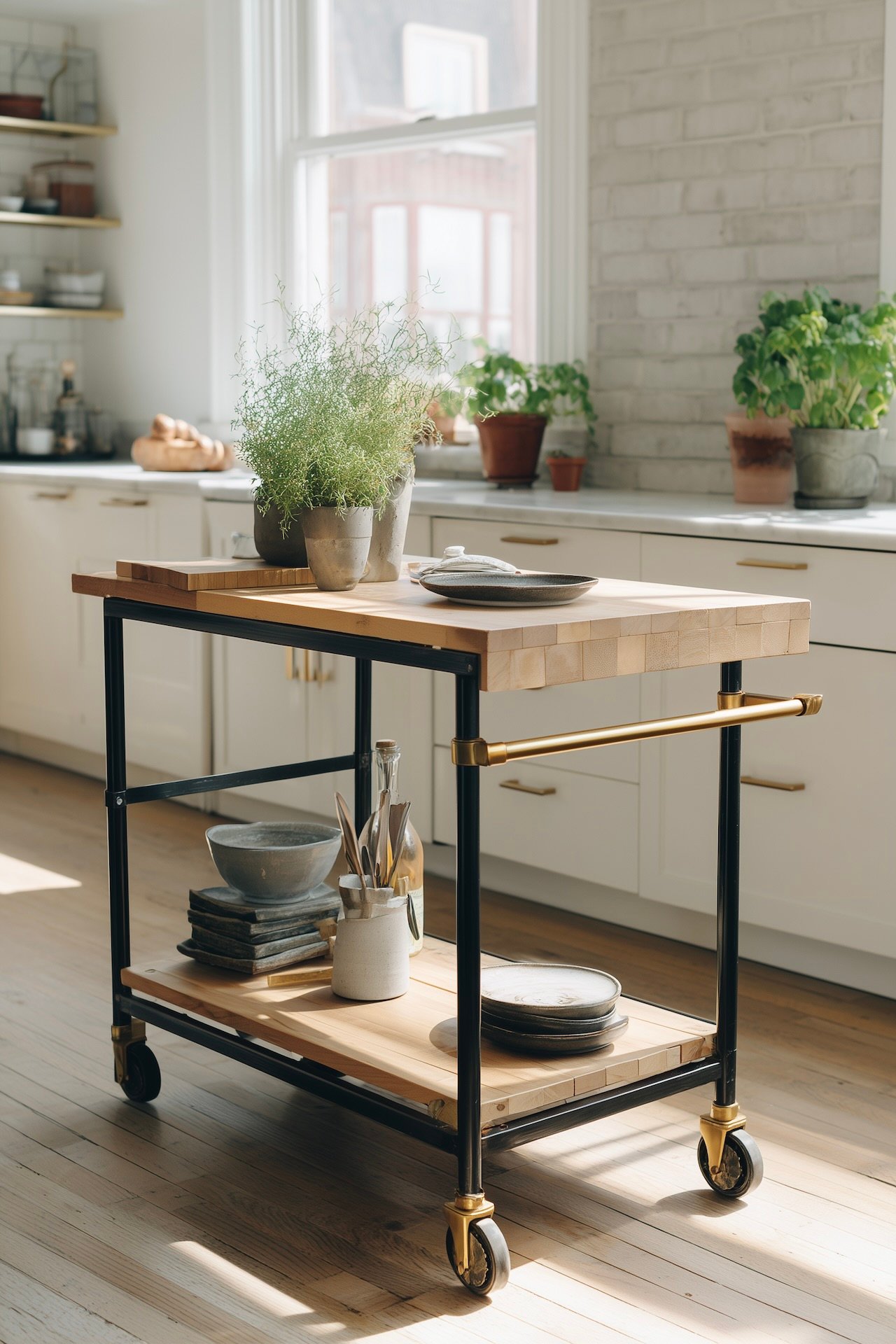 Desserte diy cuisine bois clair structure noire laiton