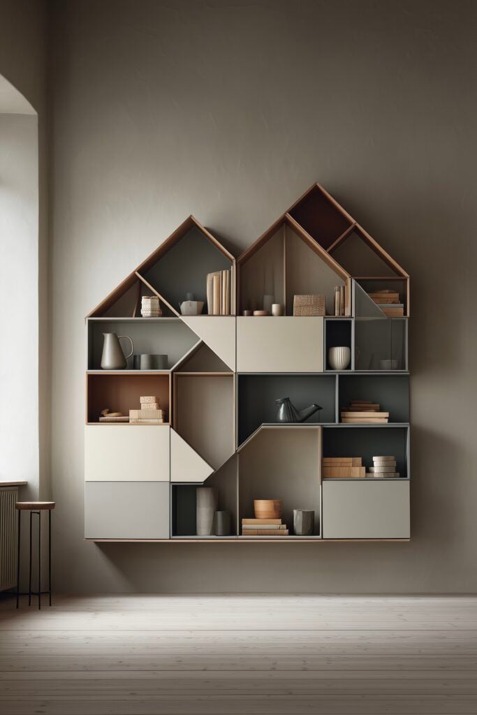 diy étagère bibliothèque murale originale forme maison