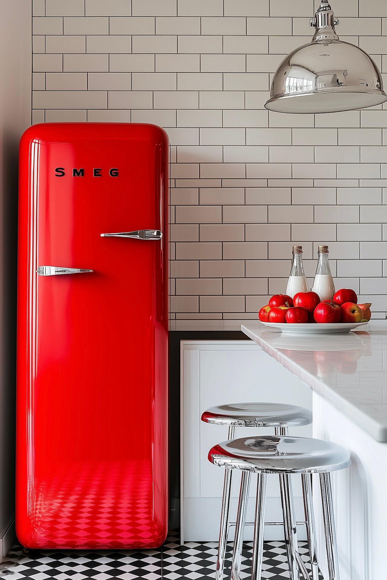 frigo rétro style années 50 rouge arrondi