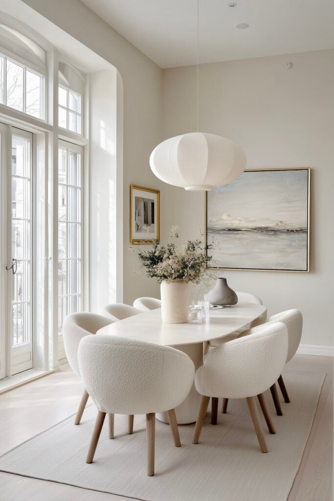 idée décoration salle à manger écru blanc cassé hygge