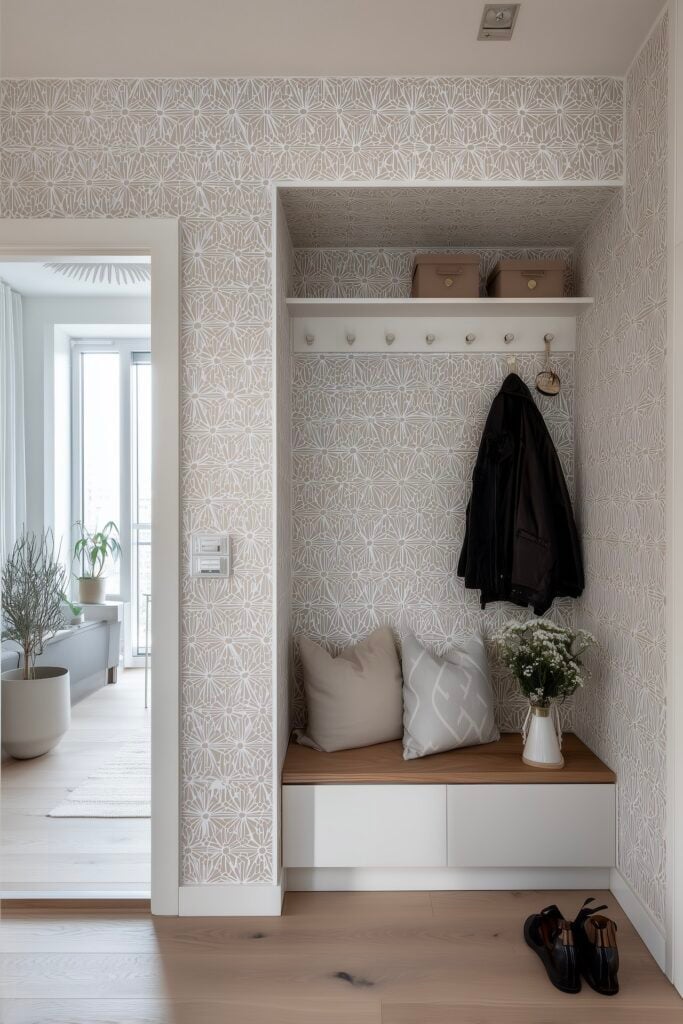 installer papier peint banc niche petite entrée