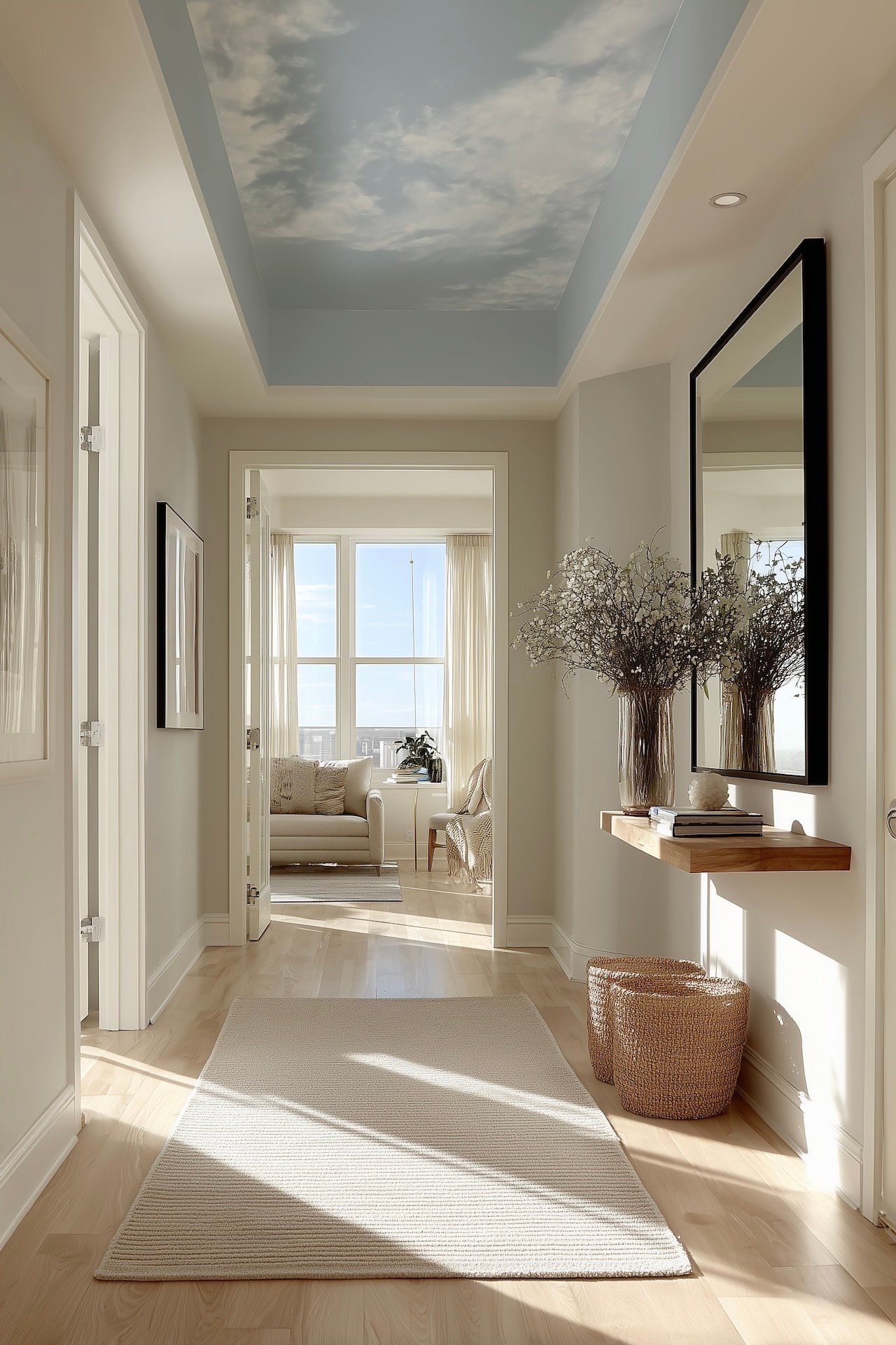 peinture plafond bas salon effet ciel original