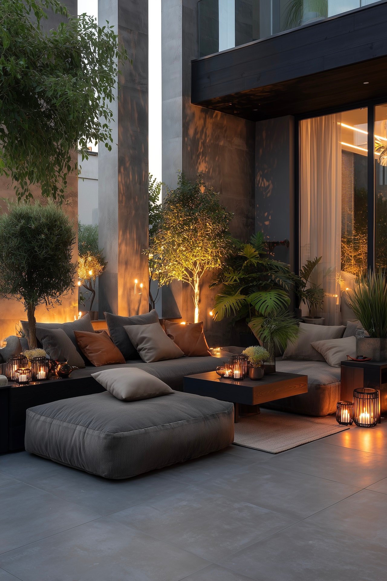 Terrasse contemporaine éclairage extérieur ambiance cosy