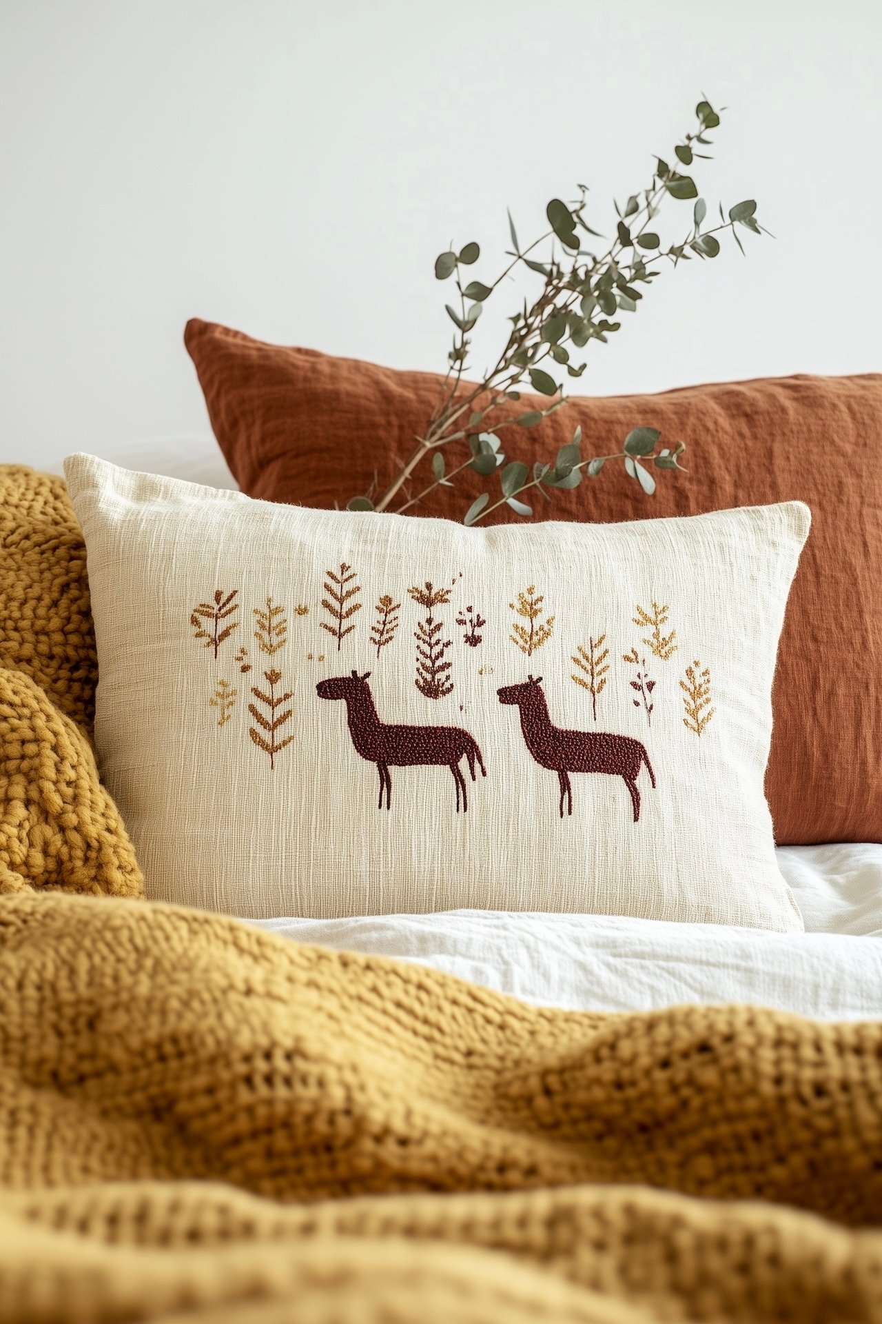 assortir couleurs terreuses lit drap moutarde brique