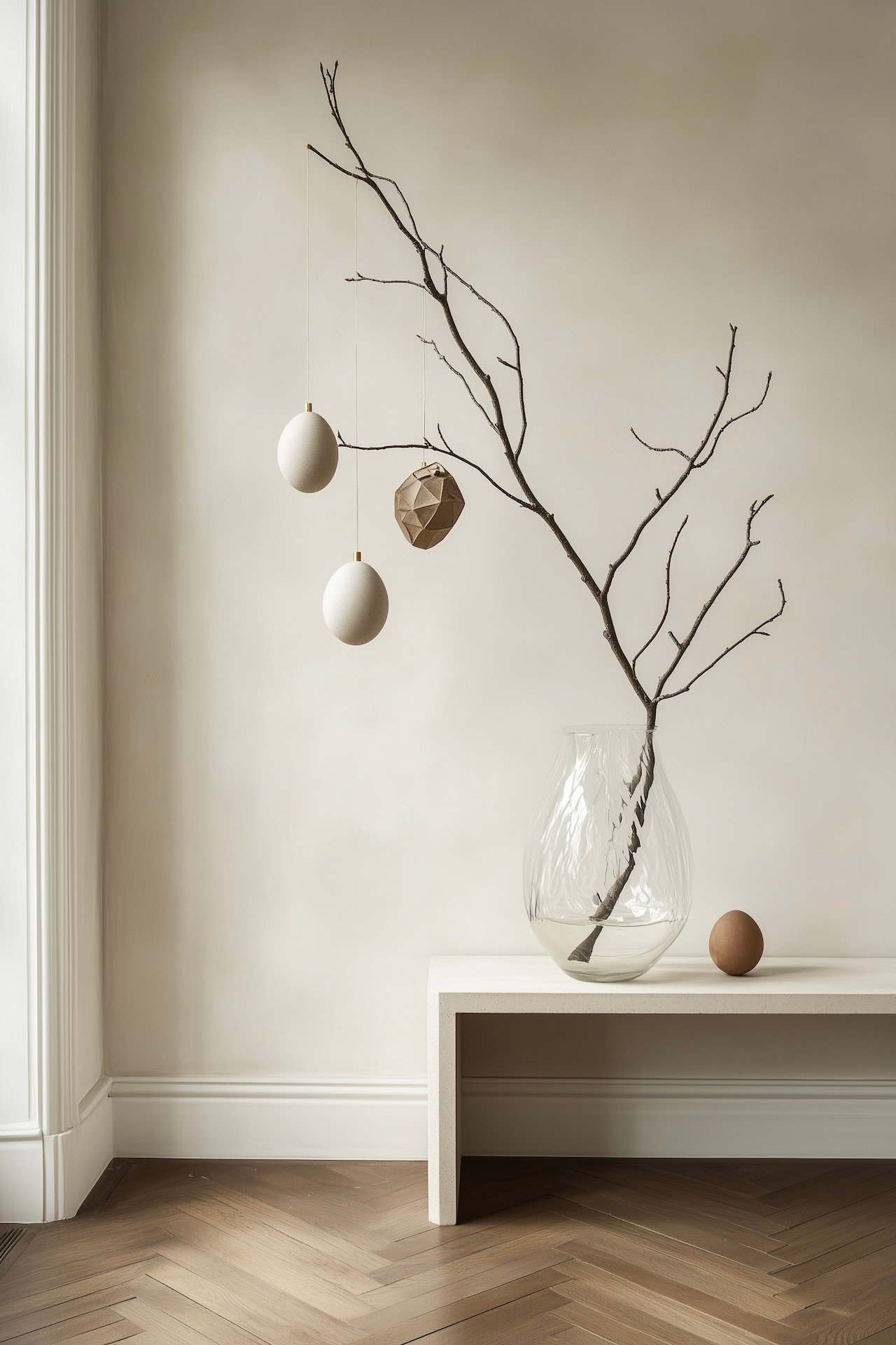 branche déco printemps suspendus vase verre