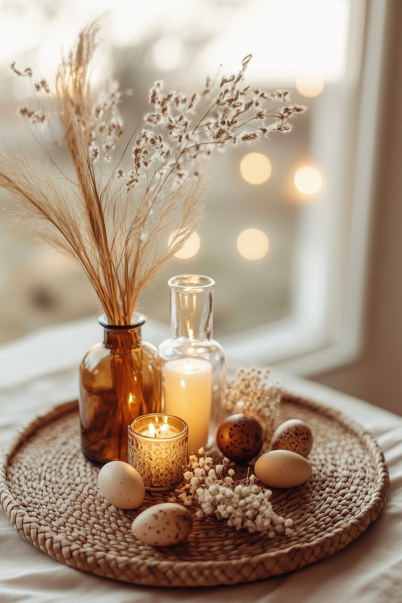 centre table déco Pâques originale oeuf peint moucheté